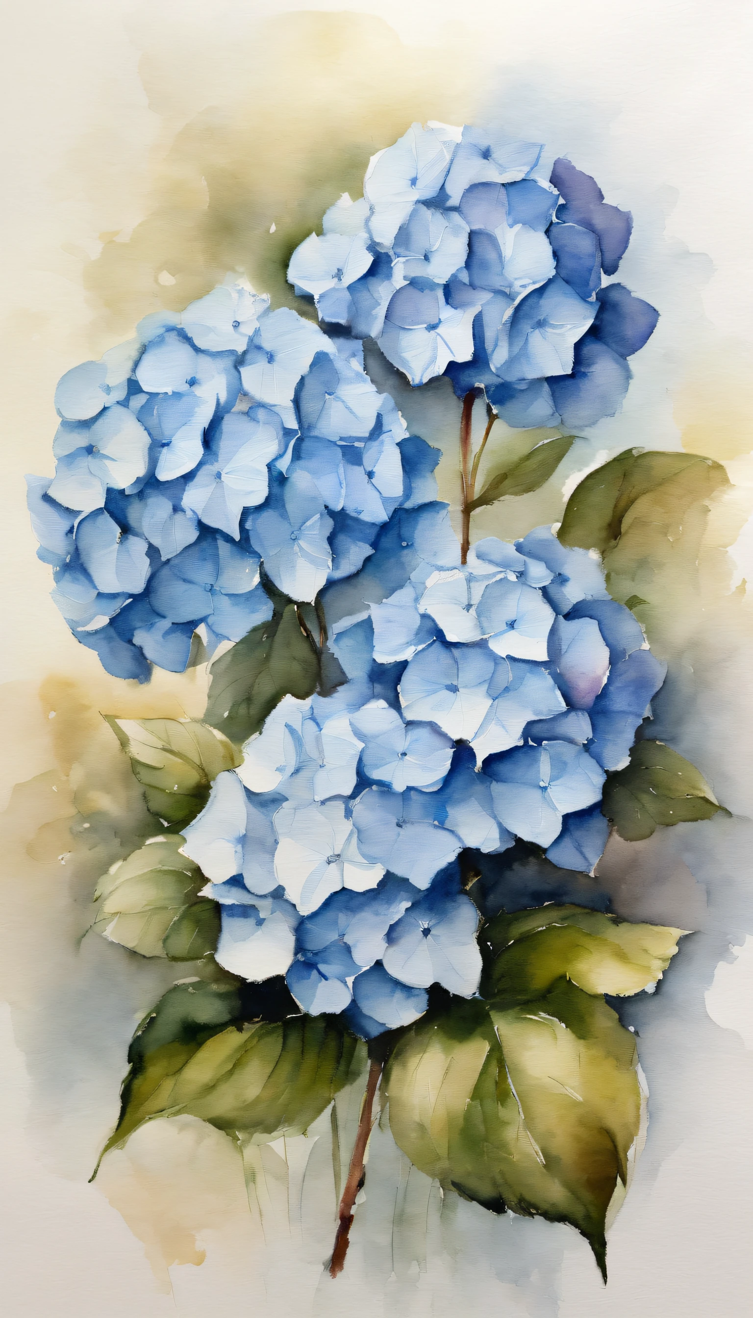 A small bouquet of 2 blue hydrangeas on a white background, in the center of the image