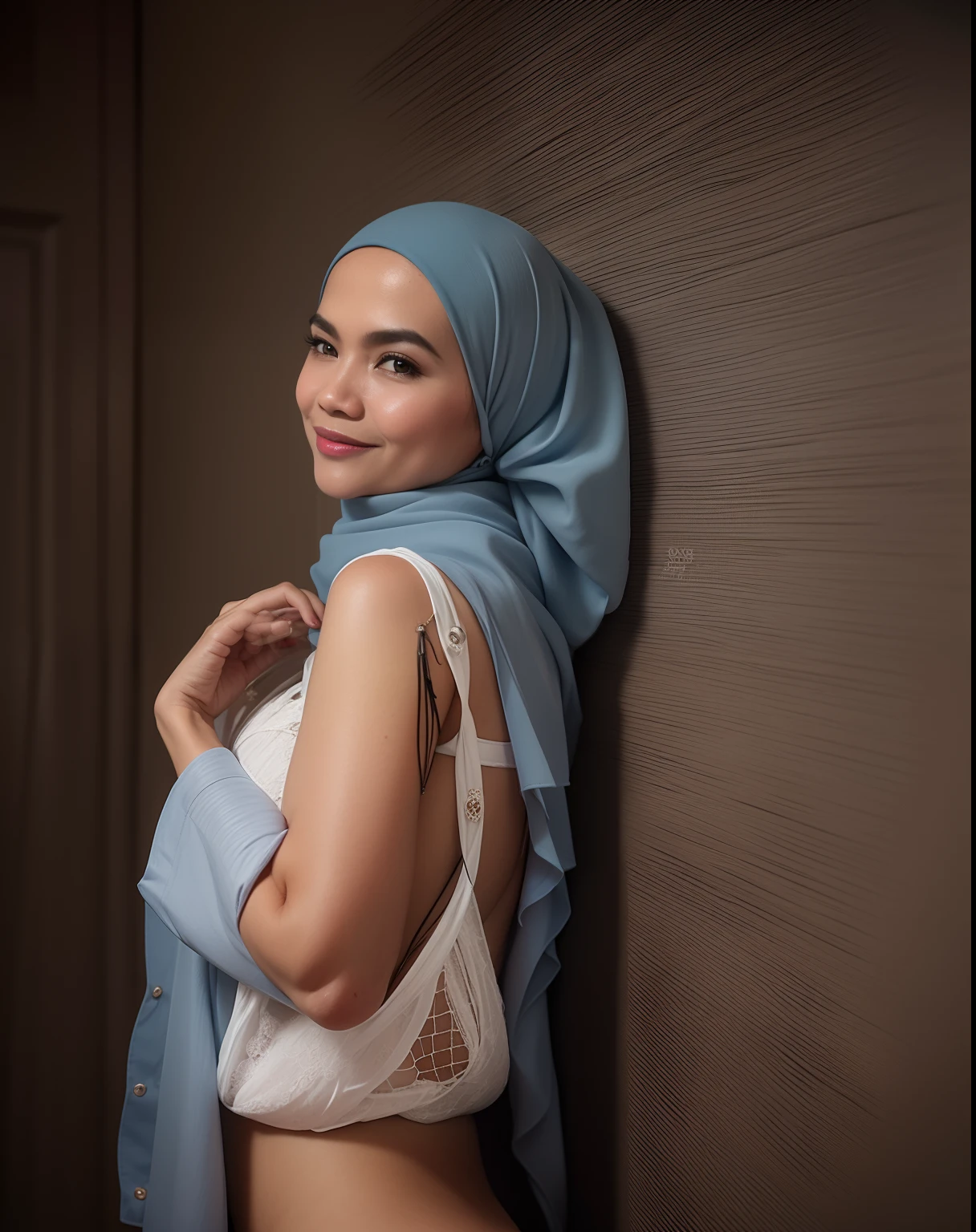 ((thick lips:1.6)), Lace, (Happy smile), (((HIJAB MALAY GIRL))), masutepiece, High quality, UHD 32K, Realistic face, Realistic skin feeling , A Japanese Lady, 8 years old, , Very cute and baby-like face, (((FLAT CHEST))), (Night time at forest), ((look In front  at the camera and SADNESS)), (((FLUORESCENCE))), (((CUTE GIRL))), ((WHITE & YELLOW LIPS)), ((Floral Pattern)) little wearing strapless pastel, strapless colorful pastel bra, dark night horror scary place (from behind up) seductive pose