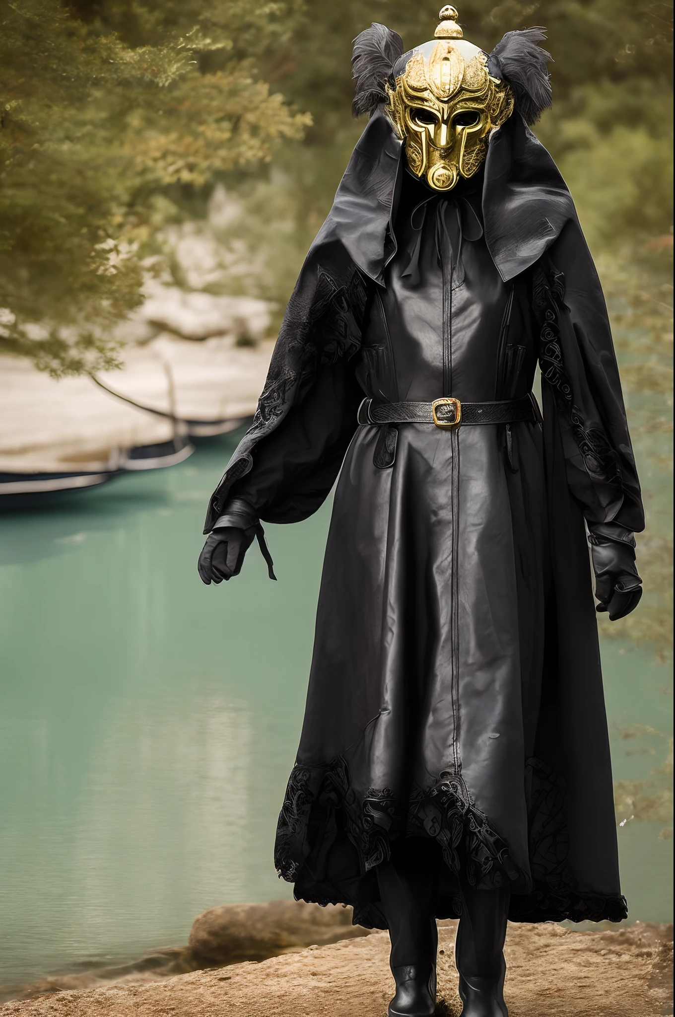 Venetian mask cloaks Black leather gloves maid clothes long boots 8K