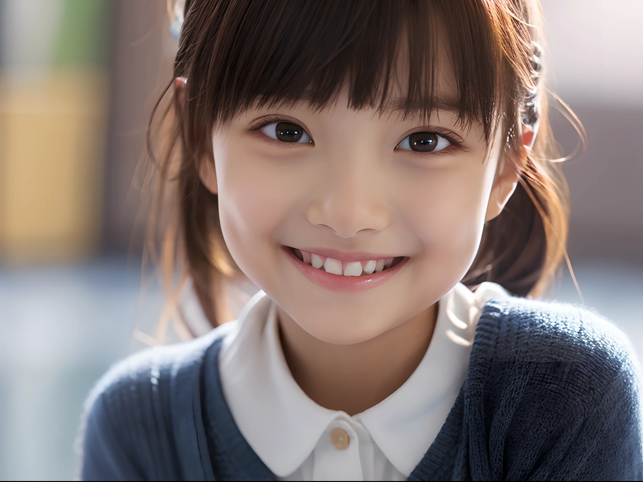 lens: 135mm f1.8, (highest quality),(RAW Photos), (Tabletop:1.1), (Beautiful 6 ******** Japanese girl), Cute face, (Deeply chiseled face:0.7), (freckles:0.4), dappled sunlight, Dramatic lighting, (Japanese School Uniform), (On campus), shy, (Close-up shot:1.2), (smile),, (Sparkling eyes)、(sunlight)