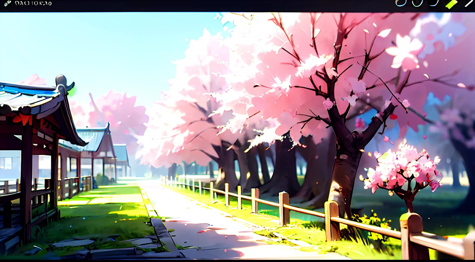 Describe an image of the picturesque Japanese village surrounded by cherry blossoms. ,
hyper-realistic, 8k, ultra hd, Pixar style, Japanese style, cinema 4d, --ar 3:2