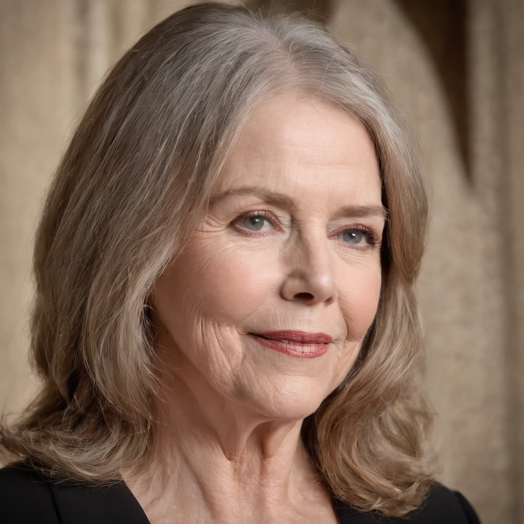 70 yrs old Diane Keaton, closeup cleavage,photography of,k hd,looks into camera,is shy,Dark background,soft warm light,deep shading,Expensive cameras,Portrait film,winning artwork,tmasterpiece
