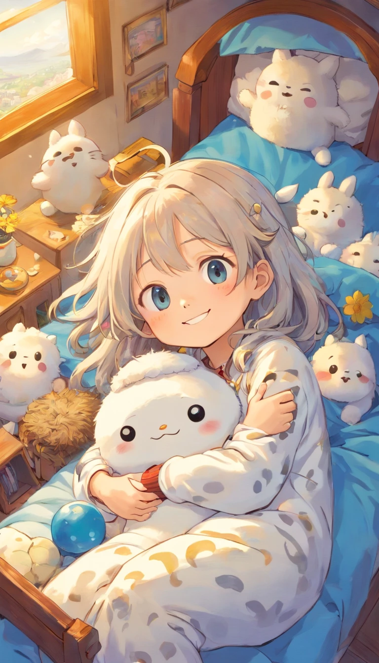 heal,Reject EMO,Very happy,Very happy,Face life with a smile,rays of sunshine,long whitr hair,Cloud pajamas,Lovely cloud pillows,Snowman pillows
