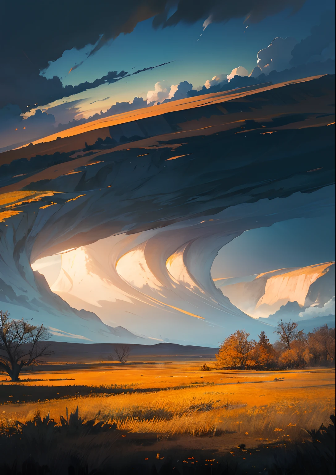 Prairie, landscape photography, expansive, awe-inspiring, breathtaking, vivid colors, dramatic lighting, wide-angle, sharp focus, good exposure, midday, hurricane