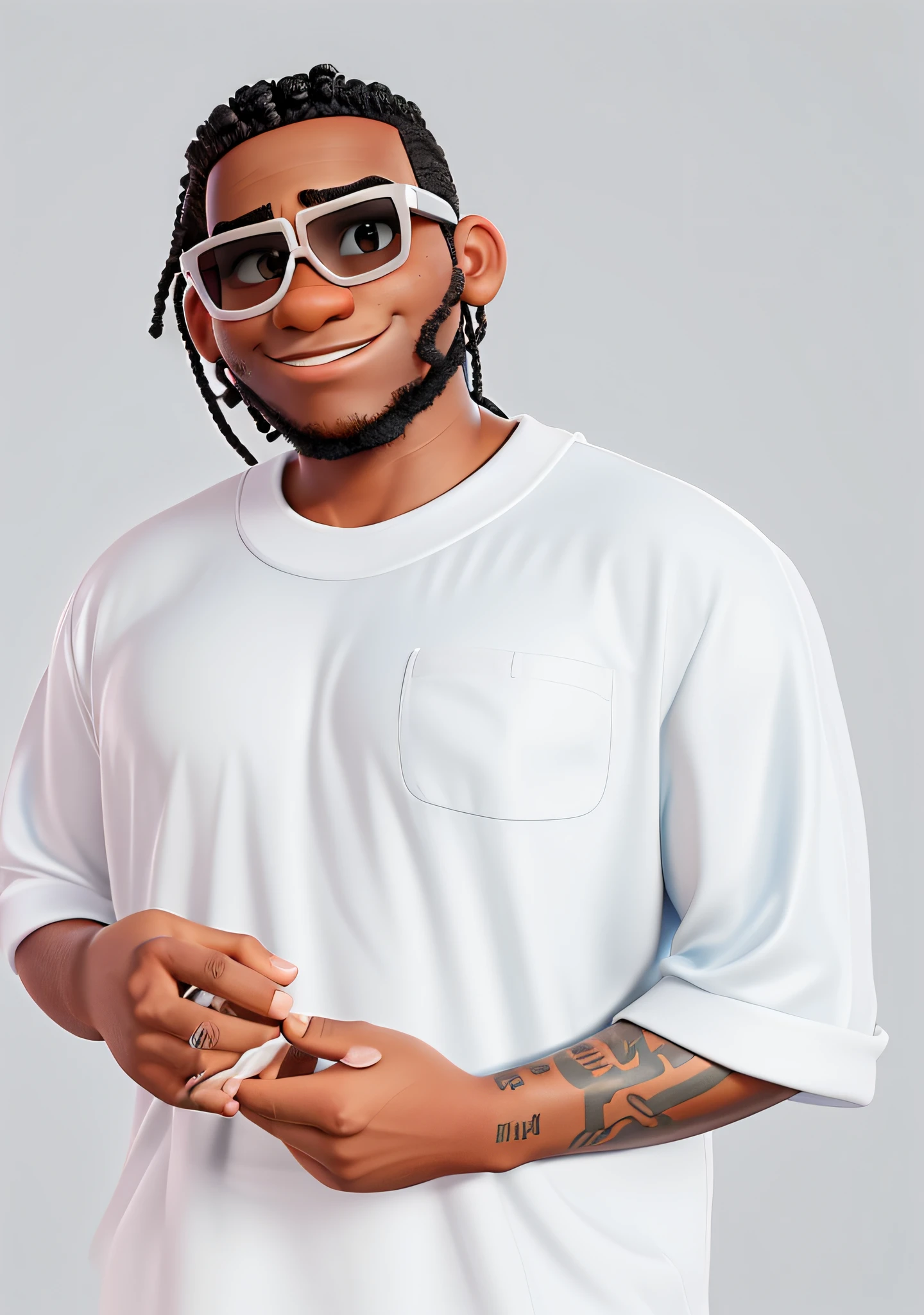 black man with afro shaved hair on the sides usando óculos estilo Disney Pixar, alta qualidade, melhor qualidade