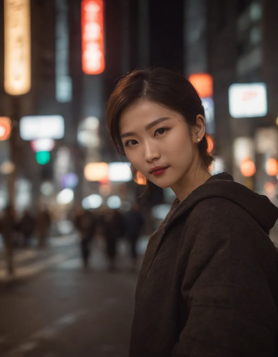 tokyo street,night, cityscape,city lights, upper body,close-up, 8k, RAW photo, best quality, masterpiece,realistic, photo-realistic, backgroung image for photo