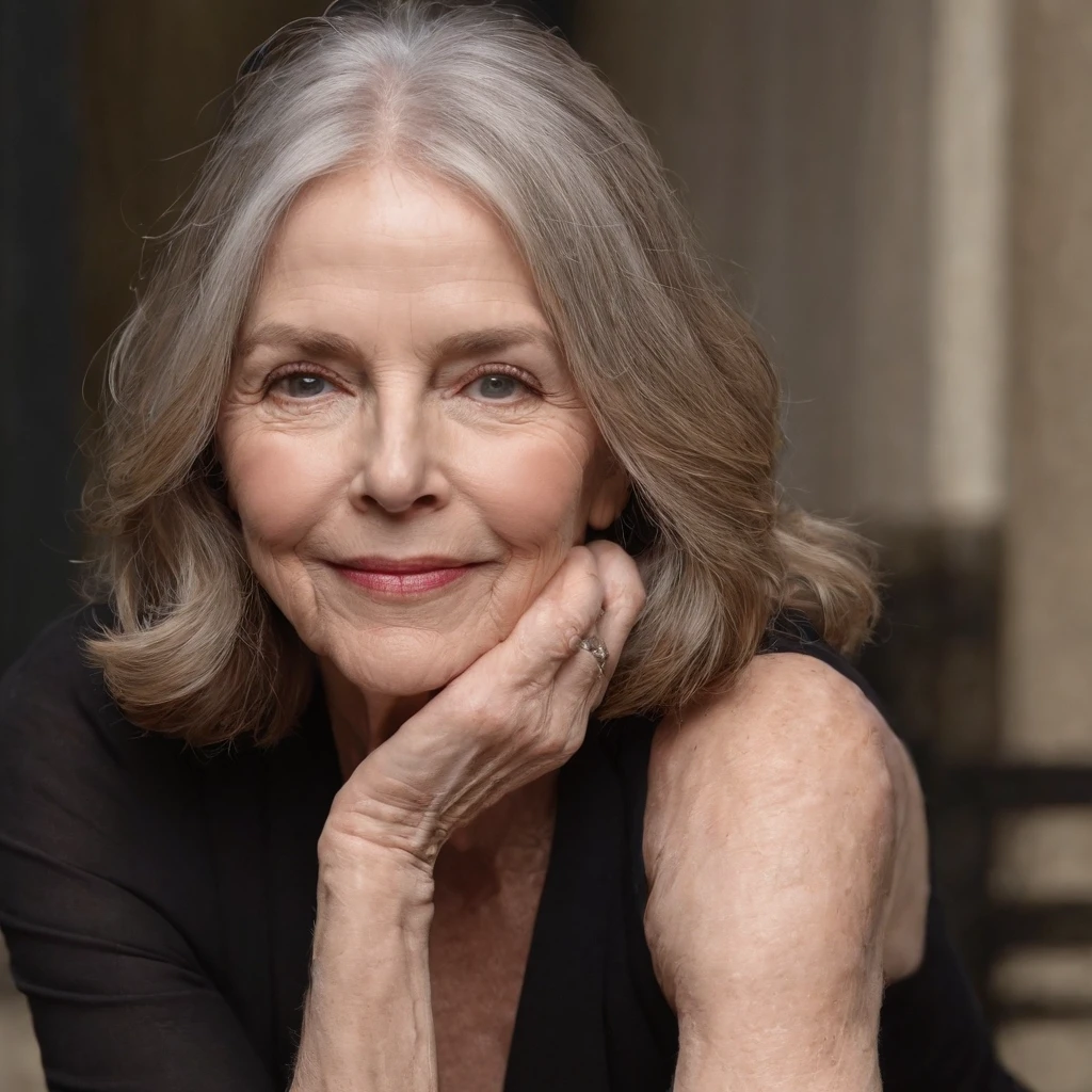 70 yrs old Diane Keaton, closeup cleavage，photography of，k hd，looks into camera，is shy，Dark background，soft warm light，deep shading，Expensive cameras，Portrait film，winning artwork，tmasterpiece, nude perfect tits, big beautiful ass