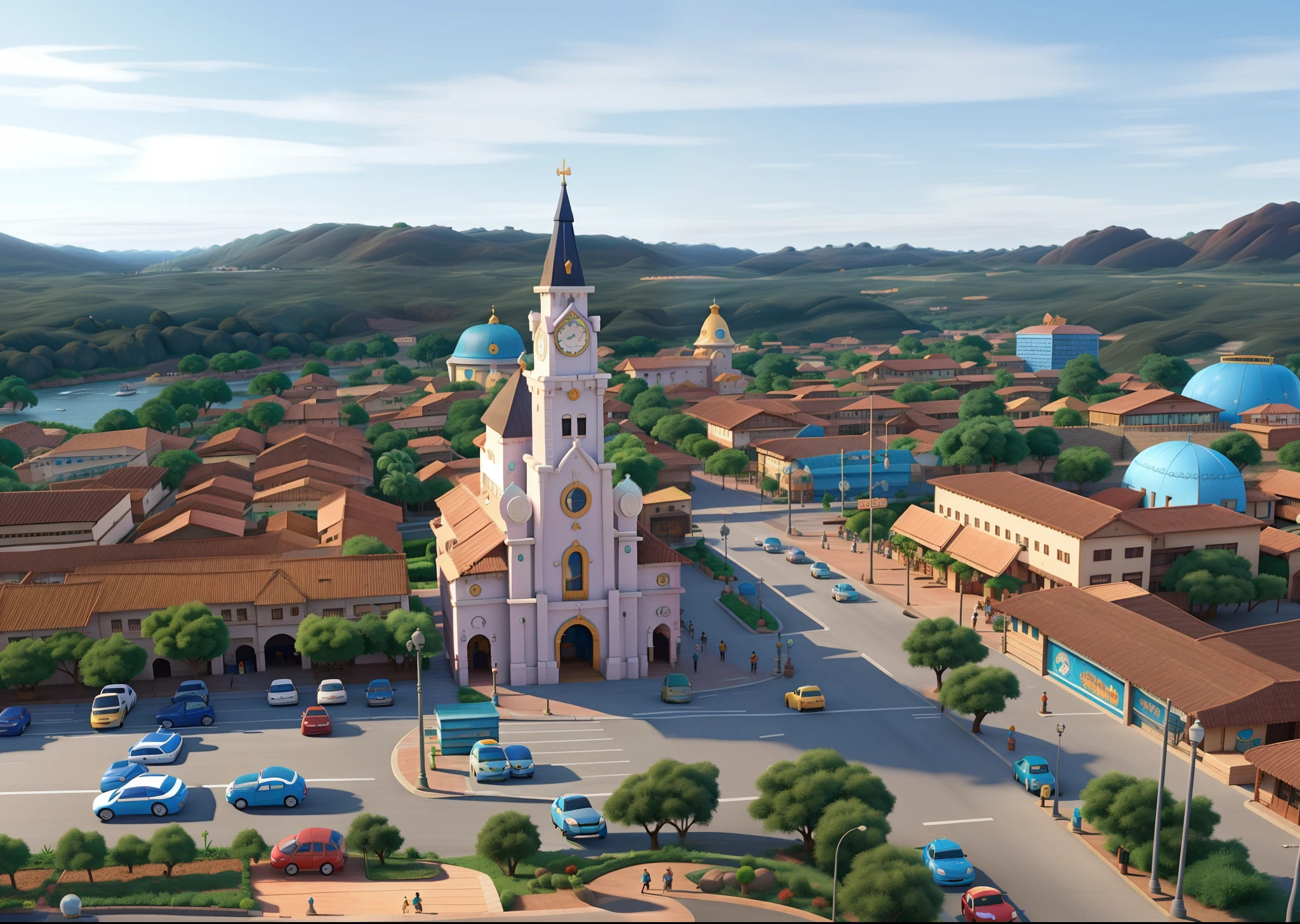 Uma cidade estilo disney pixar, alta qualidade, melhor qualidade