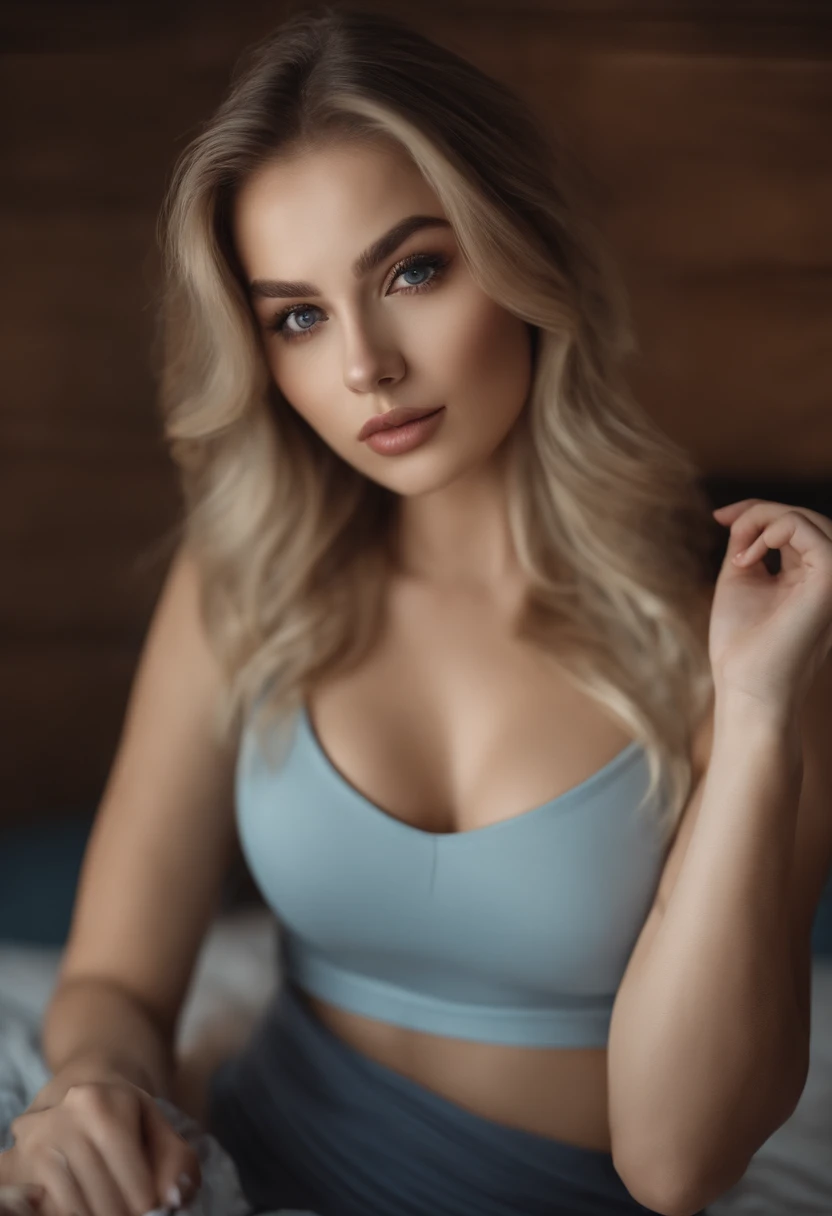 Woman with matching tank top and panties, Sexy girl with blue eyes, portrait sophie mudd, portrait corinna kopf, blonde hair and large eyes, Selfie einer jungen Frau, Augen im club Violet Myers, ohne Make-up, Natural makeup, Blick direkt in die Kamera, Gesicht mit Artgram, dezentes Make-up, Stunning full body shot, im Schlafzimmer, Spaltung