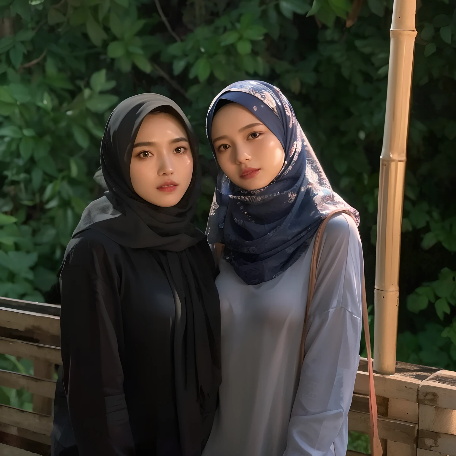 ((Realistic lighting, Best quality, 8K, Masterpiece: 1.3)), Clear focus: 1.2, 1 malay girl, Perfect body beauty: 1.4, Slim abs: 1.1, ((light pink hijab, Big breasts: 1.3)), (Wearing ultra-thin light pink transparent underwear: 1.4, light pink stockings: 1.2,), (Outdoor, night: 1.1), City streets, Super fine face, fine eyes, double eyelids, hands on the head, lying on the bed.