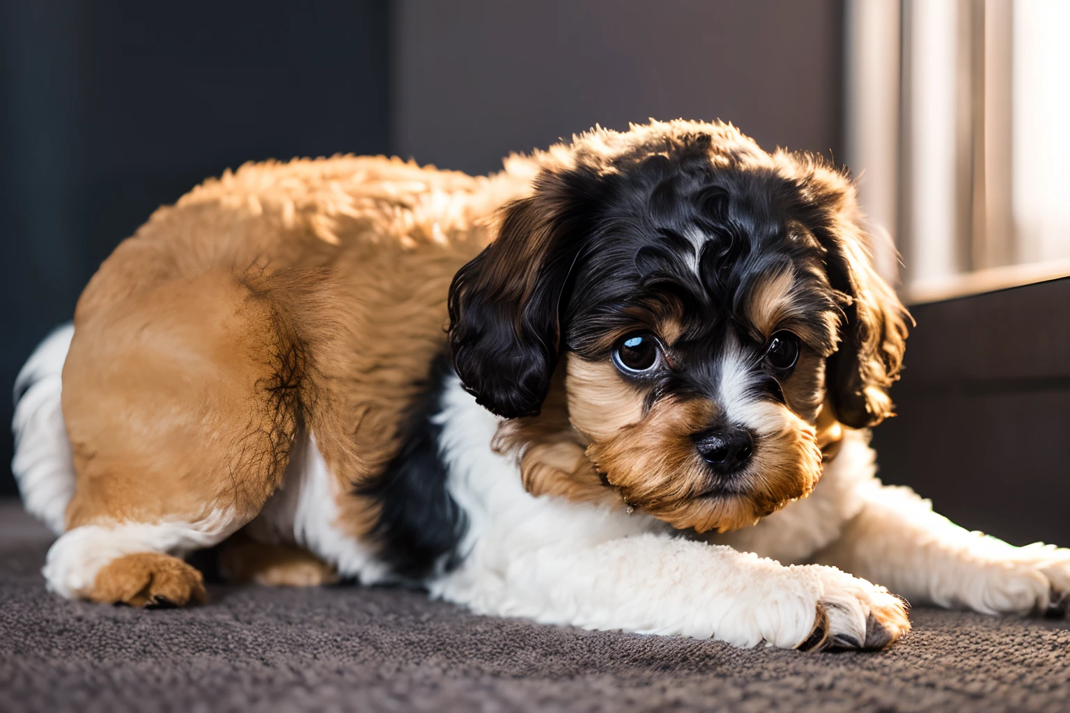 in 8K、top-quality、masterpiece、profetional lighting、Shih Tzu and Toy Poodle MIX Dog
