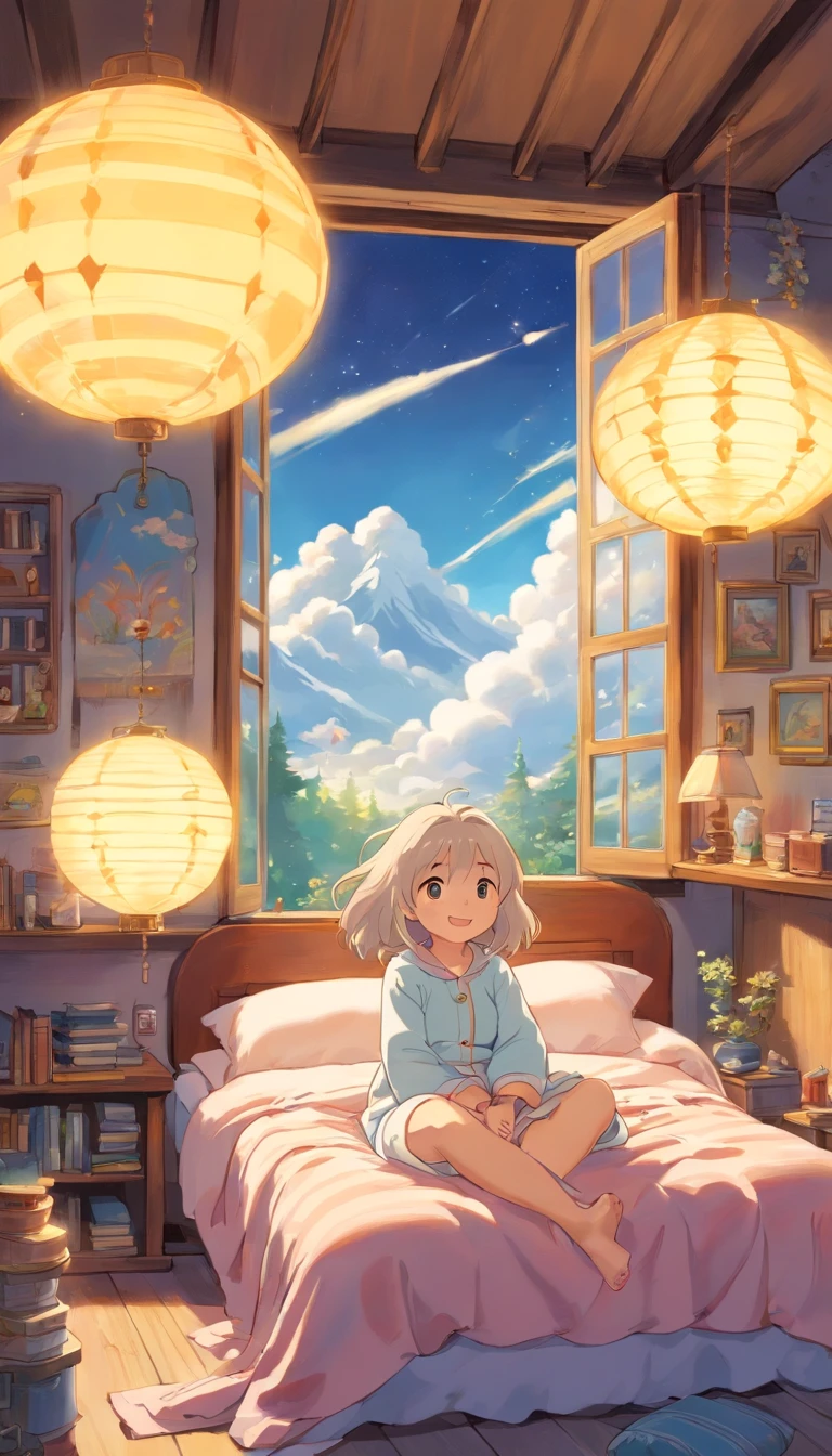 heal,Reject EMO,Very happy,Very happy,Face life with a smile,rays of sunshine,long whitr hair,Cloud pajamas,Cloud House,Snowman pillows