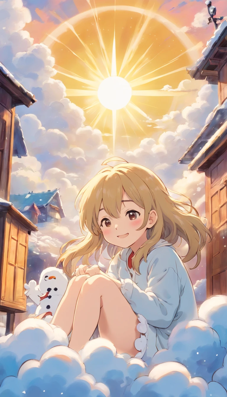 heal,Reject EMO,Very happy,Very happy,Face life with a smile,rays of sunshine,long whitr hair,Cloud pajamas,Cloud House,Snowman pillows