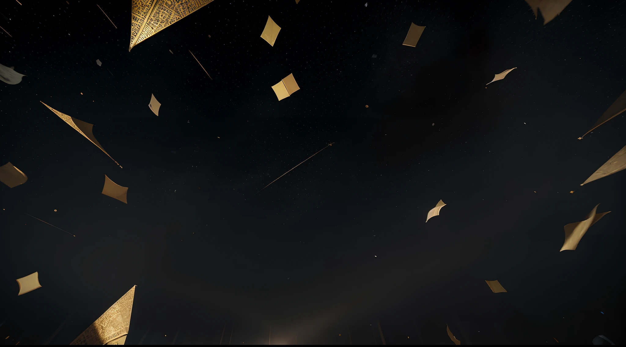 Fundo negro com a suave textura, no lado direito duas sacola de compras branca, on the left side a free empty space, Some golden papers are falling from the sky. Alta qualidade, super detalhado, 4k, hd, alto contraste.