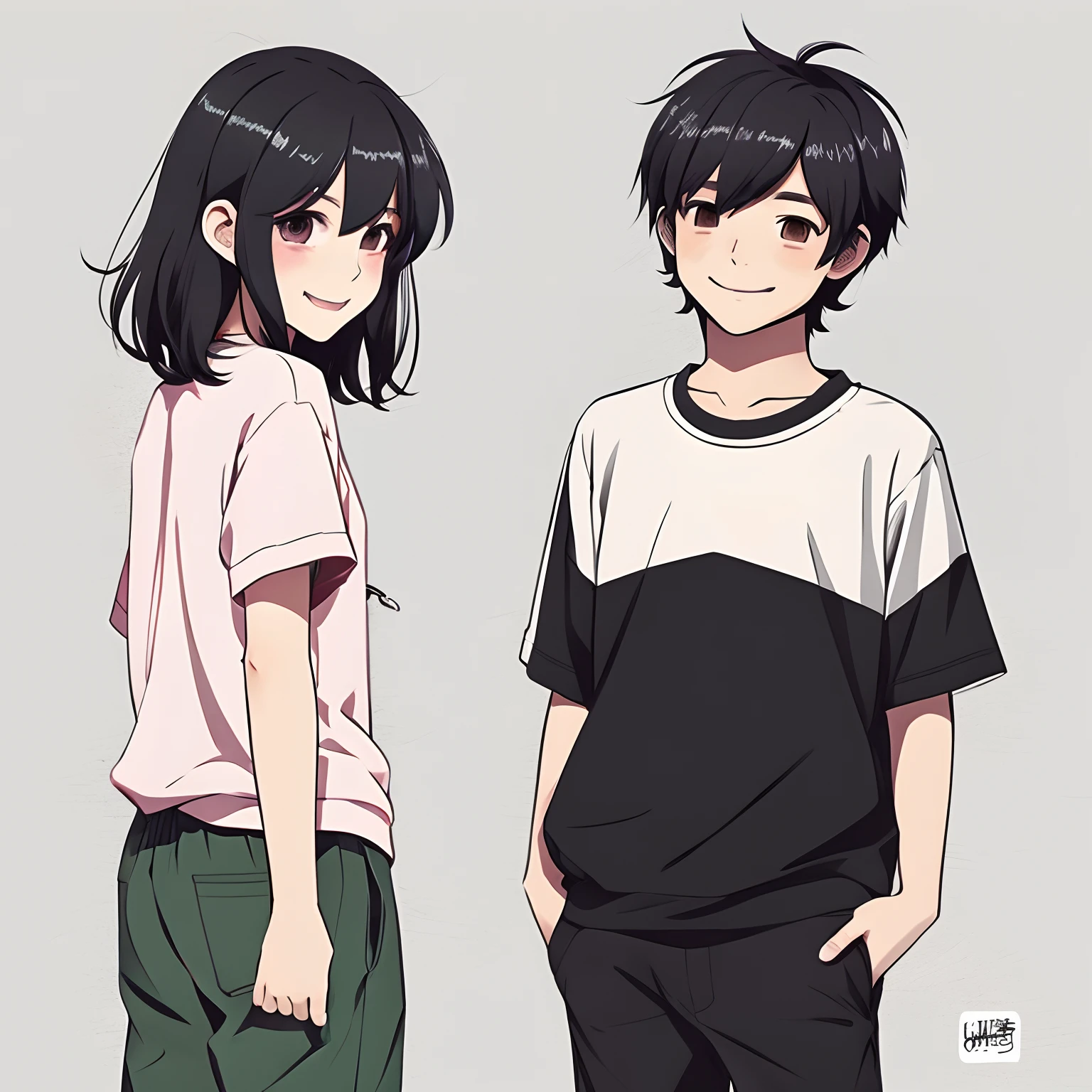 The whole picture illustratio Shota Anime style Short pants lowfers A dark-haired Ashamed soio Forward-facing a smile Left Hand Piece Grabbing the right hand pants