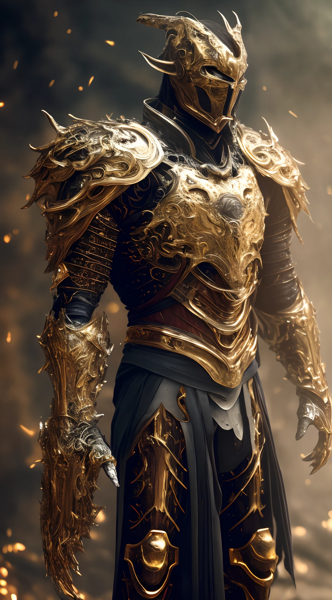 A (full body:1.3) shot at 8k resolution, best quality masterpiece, photorealistic, intense look, anatomical photorealistic digital painting portrait of a (male, muscular) human (warrior:1.3) in black gold dragon scale ironman intricate (light black gold dragonscale ironman suit:1.3) in a (mystical dark biomechanical environment:1.3), facial hair, long beard, light particle, very detailed skin, samurai, very detailed eyes, (elden ring style:1.3), long silver hair, (elvish kings armour style:1.1), concept artist, global illumination, depth of field, splash art