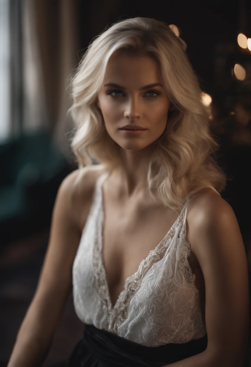 Sexy blonder Teenager schwebt in der Luft,Showing a frightened expression on your face,big boobs,Sexy transparenter schwarzer Badeanzug,Auf dem Boden befand sich ein eisernes Becken, which was filled with white manure,Ganzkörperesbian