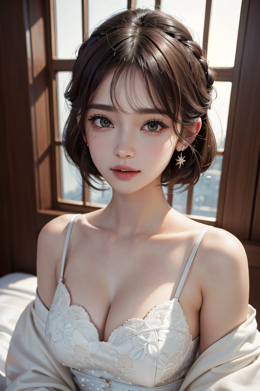 I'm looking at this and smiling（RAW Photos，4K，tmasterpiece，hight resolution，very intricate）（realisticlying：1.4），Delicate girl illuminating facial features in a movie
1 Girls， single focus， White skin， (Best Quality), (hight resolution), (extremely delicate and beautiful),,(Beautiful 8k face),(Eyes maroon),(ulzzang-6500:1.0),(Solo),,(Breast inside),(nffsw), tmasterpiece， best qualtiy， RAW photogr， realisticlying， faces， incredibly absurd res， Buatigarh， adolable， short detailed hair， depth of fields， hight resolution， ultra - detailed， finedetail， Very detailed， extremely detailed eye and face， Sharp pupils，  tack sharp focus， cinmatic lighting