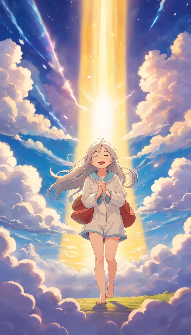 heal，Reject EMO，Very happy，Very happy，Face life with a smile，rays of sunshine，long whitr hair，Cloud pajamas，Cloud Cabin，Cloud pillows，