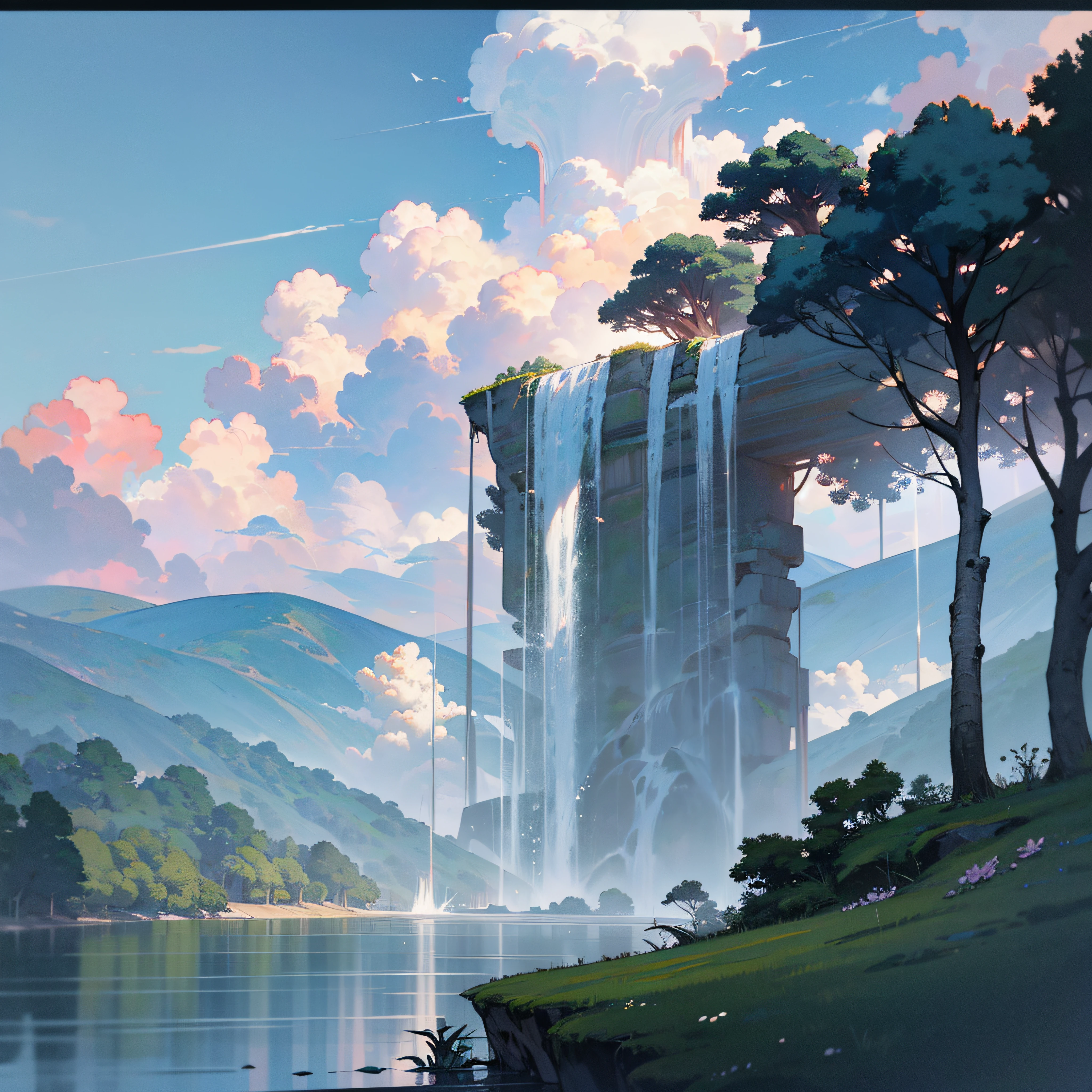 tatsumaki, one punch man,masutepiece, Best Quality, High quality, extremely detailed 8k CG unit wallpaper, Scenery, plein air, skyporn, cloud, day, Water, tree, Blue sky, Waterfall, cliff, Nature, lake, River, Cloudy sky, awardwinning photo, Bokeh, depth of fields, nffsw, flower, chromatic abberation, Photorealistic, Extremely detailed, Trending in art stations, CGsociety trend, Convoluted, high detailing, Dramatic, art in the middle of the journey --auto