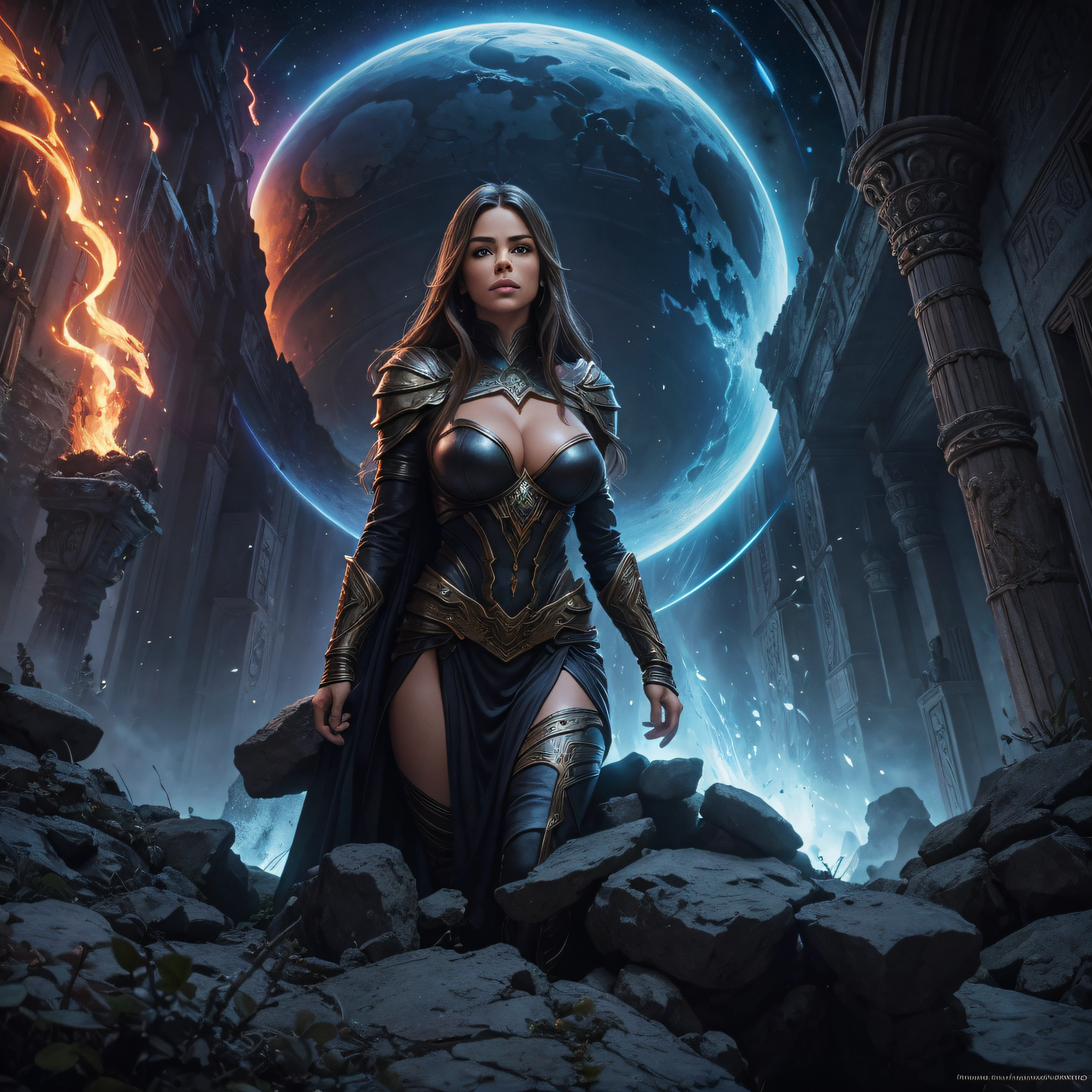 Alafed images of women in SFI - fiction scenes, Android Jones and Chris Dyer, portrait of sofia vergara, square enix cinematic art, movie promo image, Shot with IMAX, Muspelheim, The main character in the foreground, Paul Atreides, IMAX Rendering, evil sorcerer, Ellora, IMAX --auto