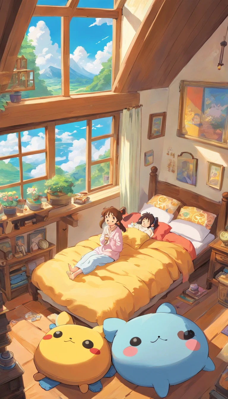 heal，Reject EMO，Very happy，Very happy，Face life with a smile，rays of sunshine，pony tails，Cloud pajamas，Cloud cabin，Cloud pillows，
