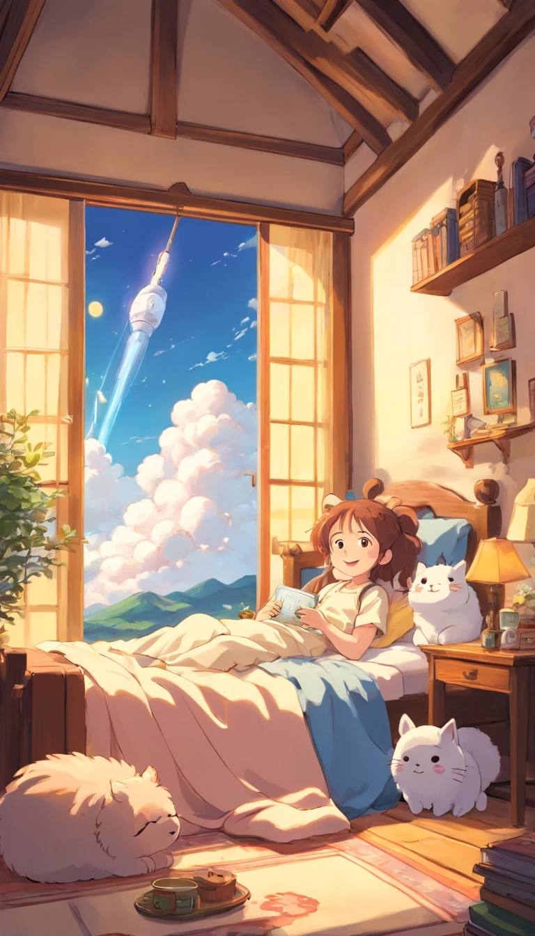 heal,Reject EMO,Very happy,Very happy,Face life with a smile,rays of sunshine,pony tails,Cloud pajamas,Cloud cabin,Cloud pillows,