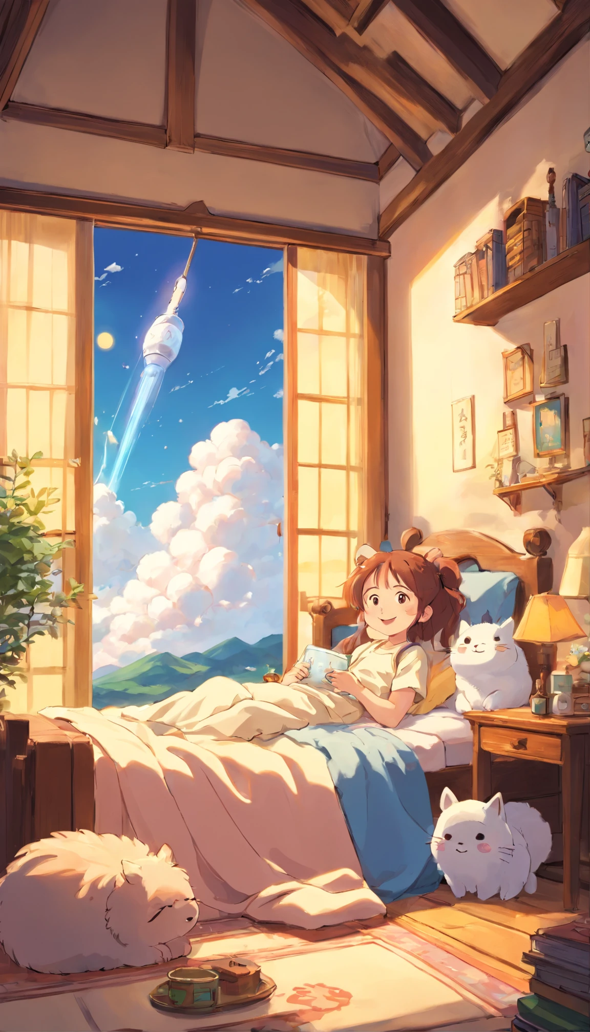 heal,Reject EMO,Very happy,Very happy,Face life with a smile,rays of sunshine,pony tails,Cloud pajamas,Cloud cabin,Cloud pillows,