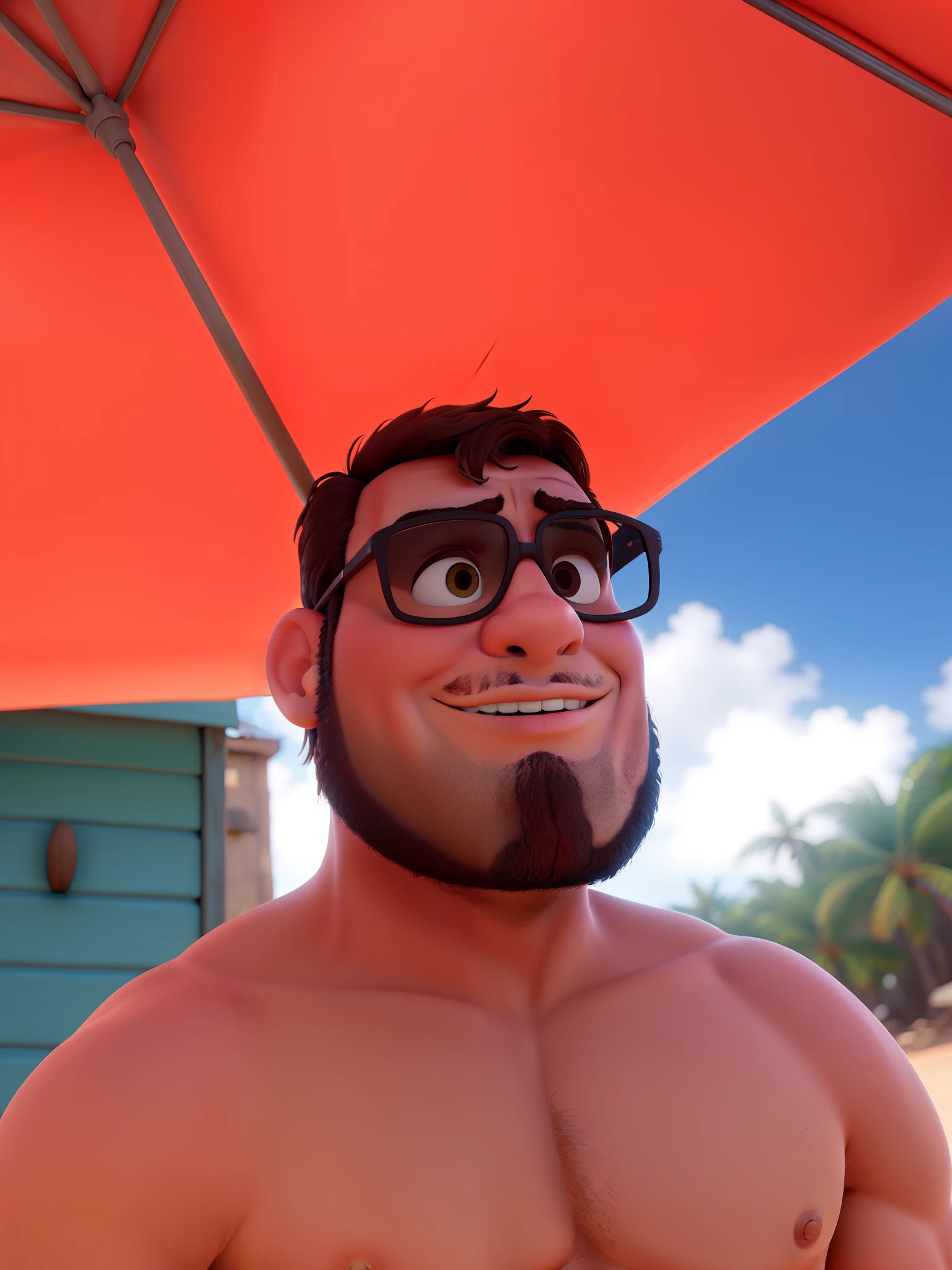 Um homem na praia estilo disney pixar,alta qualidade,melhor qualidade