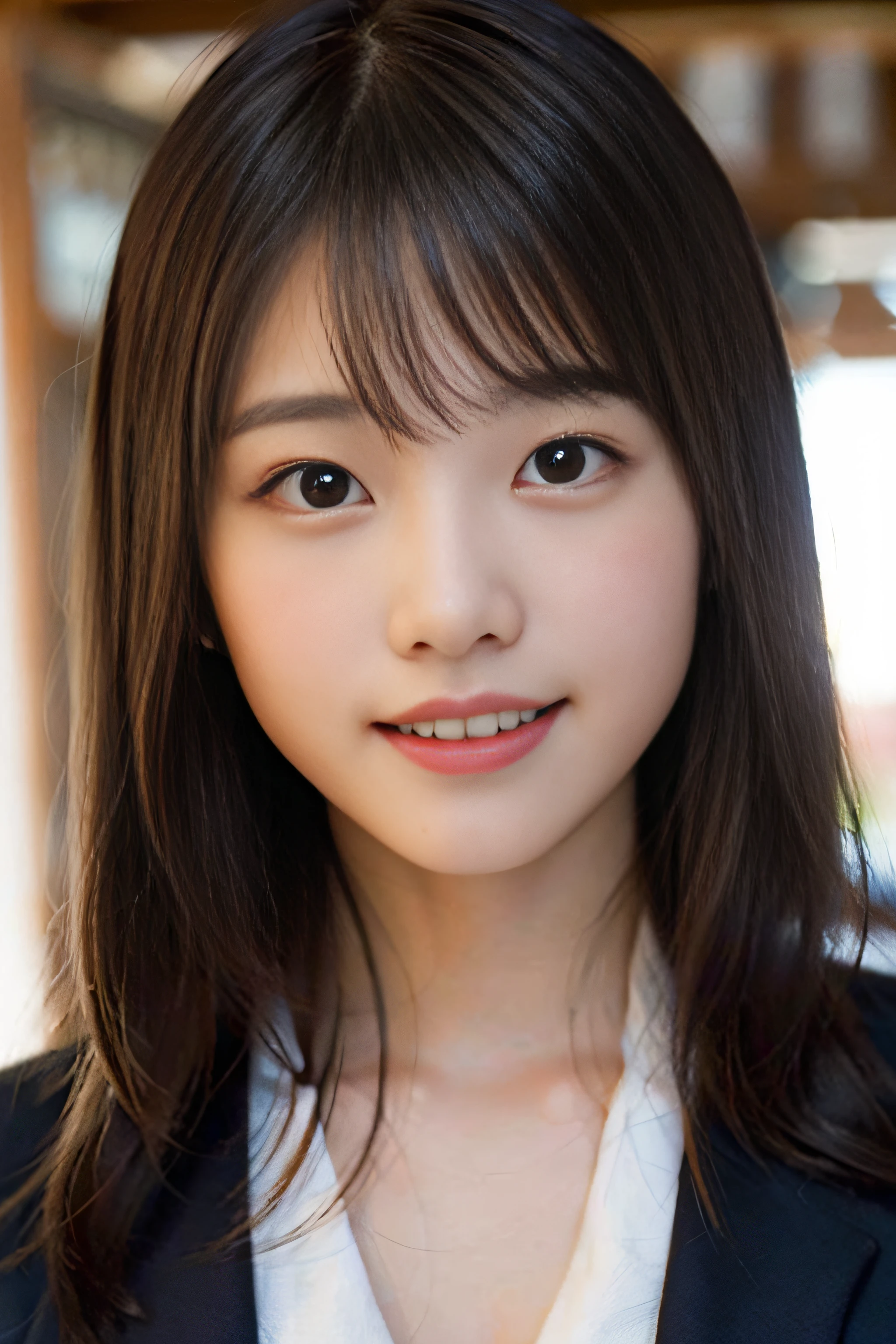 (8K、Raw photography、top-quality、masterpiece:1.2)、(realisitic、Photorealsitic:1.37)、ultra-detailliert、超A high resolution、女の子1人、see the beholder、beautifull detailed face、A smile、Constriction、(Slim waist) :1.3)、Beautiful detailed skin、Skin Texture、Floating hair、Professional Lighting、Whole human body、Longhaire、a blond、japanese hight school uniform、a sailor suit、matriculation、、Bob Hair、E-cup、Happy smile、sixteen years old、Red ribbons、a baby face、Childish smile、Suppin、Moisturizing lips、Thin pink lips、Painting