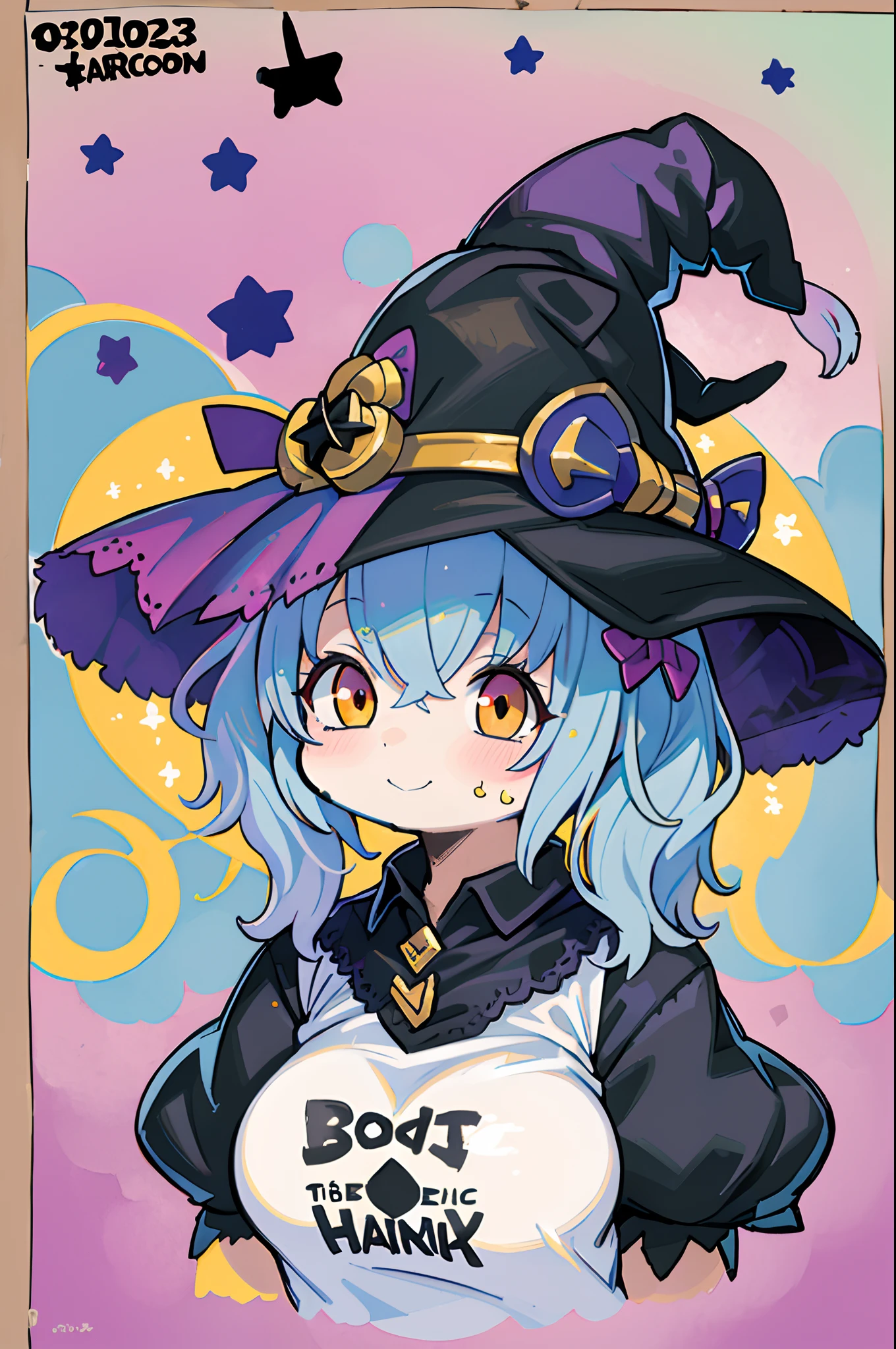 Charming Halloween 12 year old witch, Cartoon style, 2D, planar vector, Character Design, T-shirt design, Colorful splashes, Vector art, Fantasy Art, Watercolor effect,Digital Painting, white bg, 8K