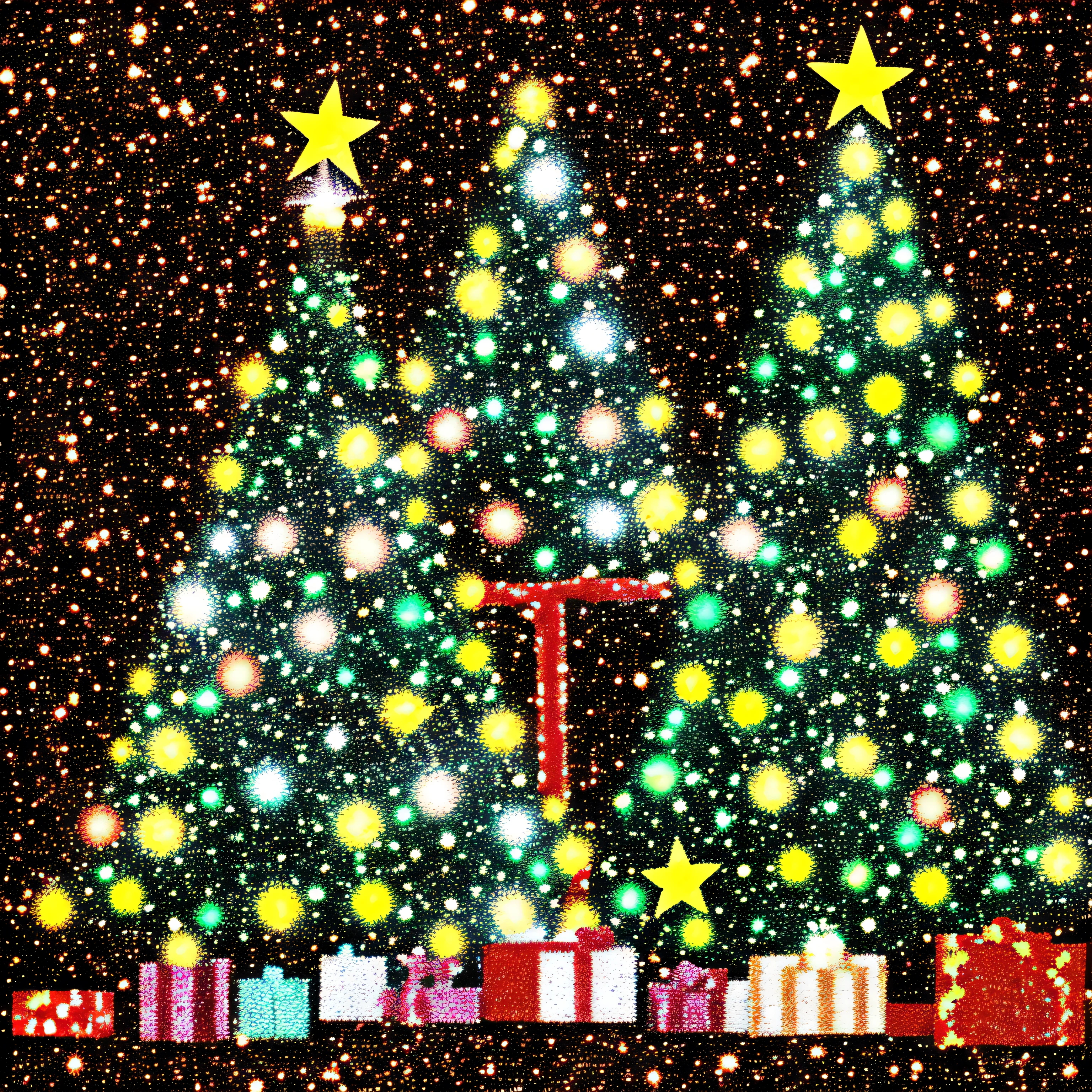 Christmas tree,Lots of presents around,illuminations,