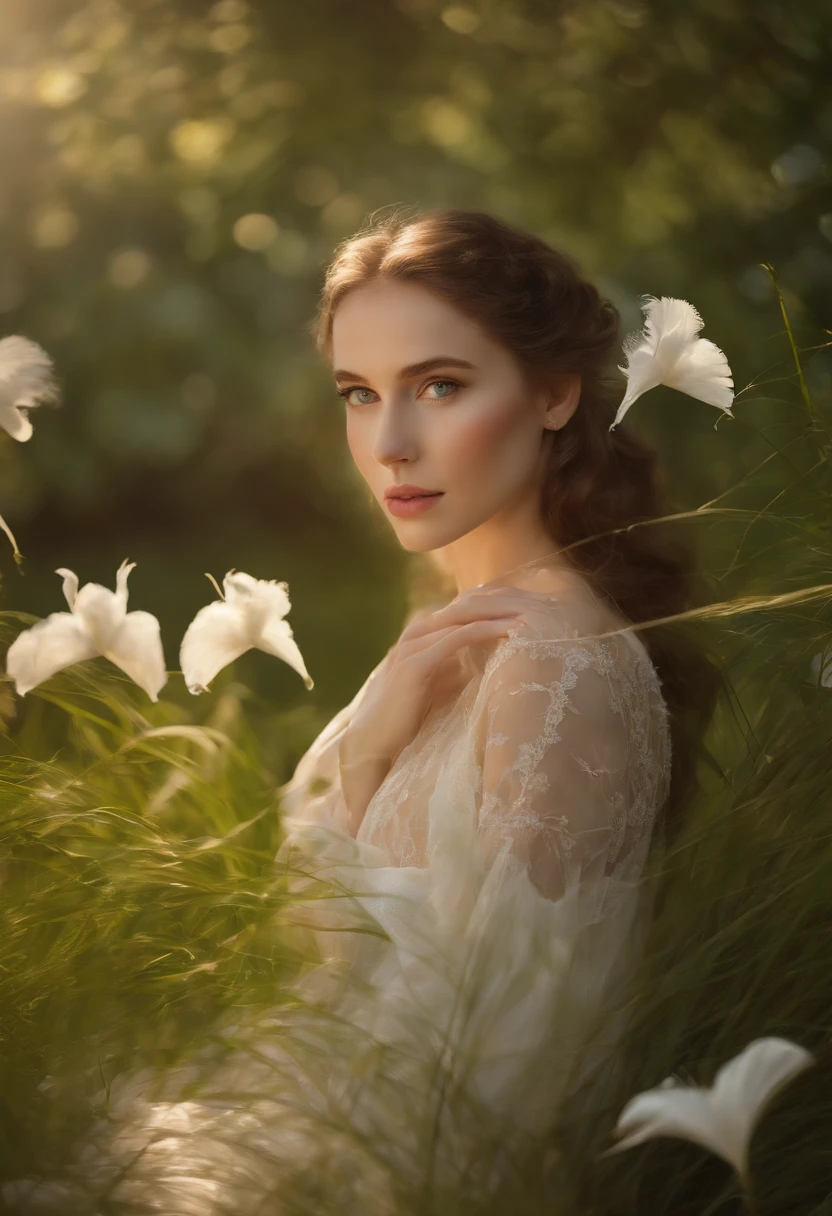 (best quality,8k,highres,masterpiece:1.2),ultra-detailed,realistic,professional,portraits,beautiful detailed eyes,beautiful detailed lips,extremely detailed eyes and face,longeyelashes,2girls,nude figures,lush green garden,soft sunlight,fine brush strokes,vivid colors,impressionist style,romantic atmosphere,dappled shadows,graceful poses,delicate skin tones,subtle expressions,gentle breeze,pastel color palette,ethereal beauty,egret feathers,whispering grass,rays of sunshine,serene ambiance,harmonious composition,elegant figures,sublime artistry,subtle details,pure tranquility