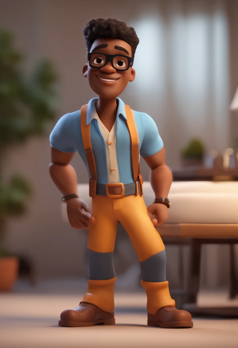 Cartoon character of a black man with black glasses and a white shirt, animation character, Caractere estilizado, animation style rendering, 3D estilizado, Arnold Maya render, 3 d render stylized, toon render keyshot, Personagem 3D, Personagem 3D, 3d rendering stylized, 3 d character render, personagem de desenho animado, Personagem de close up, Pose de personagem, (Estilo Pixar) (master part:1.2) (Bokeh) (best quality) (pele detalhada) (textura detalhada) (8k) (argila) (Cinematic lighting) (foco nítido