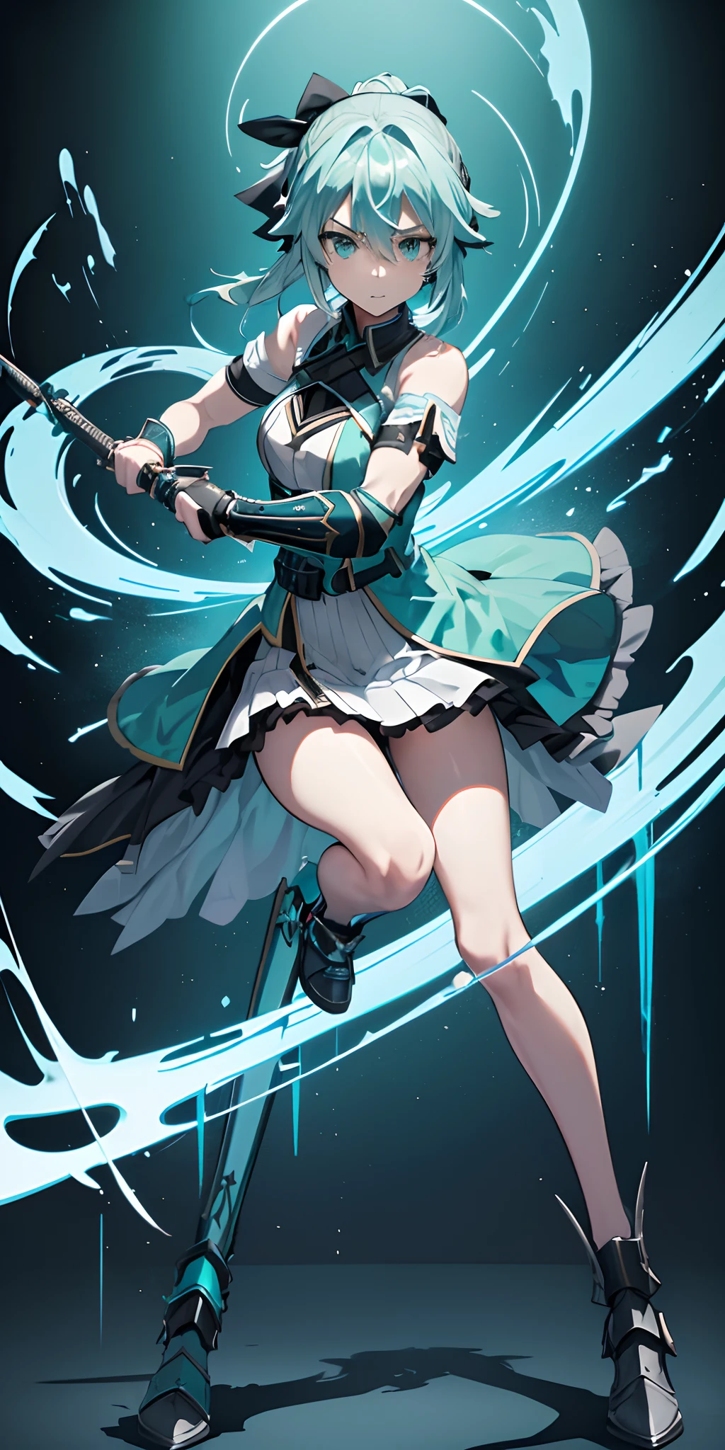 (beste-Qualit, tmasterpiece), 1girl, Sinon Asada from Masters of the Sword Onlinein the style of a Mortal Kombat character Full Body with Blue Hair 4k