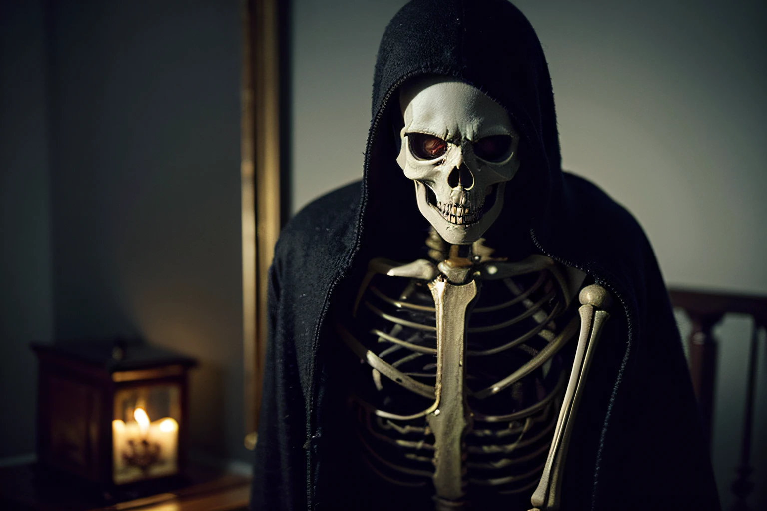 (masterpiece:1.4),best quality,ultra high res,(photo realistic:1.6),(horror:1.8),(The letter:1.4),(skeleton:1.4),scared,Fear,eerie,dimly lit,dark,darkness,spooky,weird,ominous,ephemeral,gloomy,night,midnight,shadow,