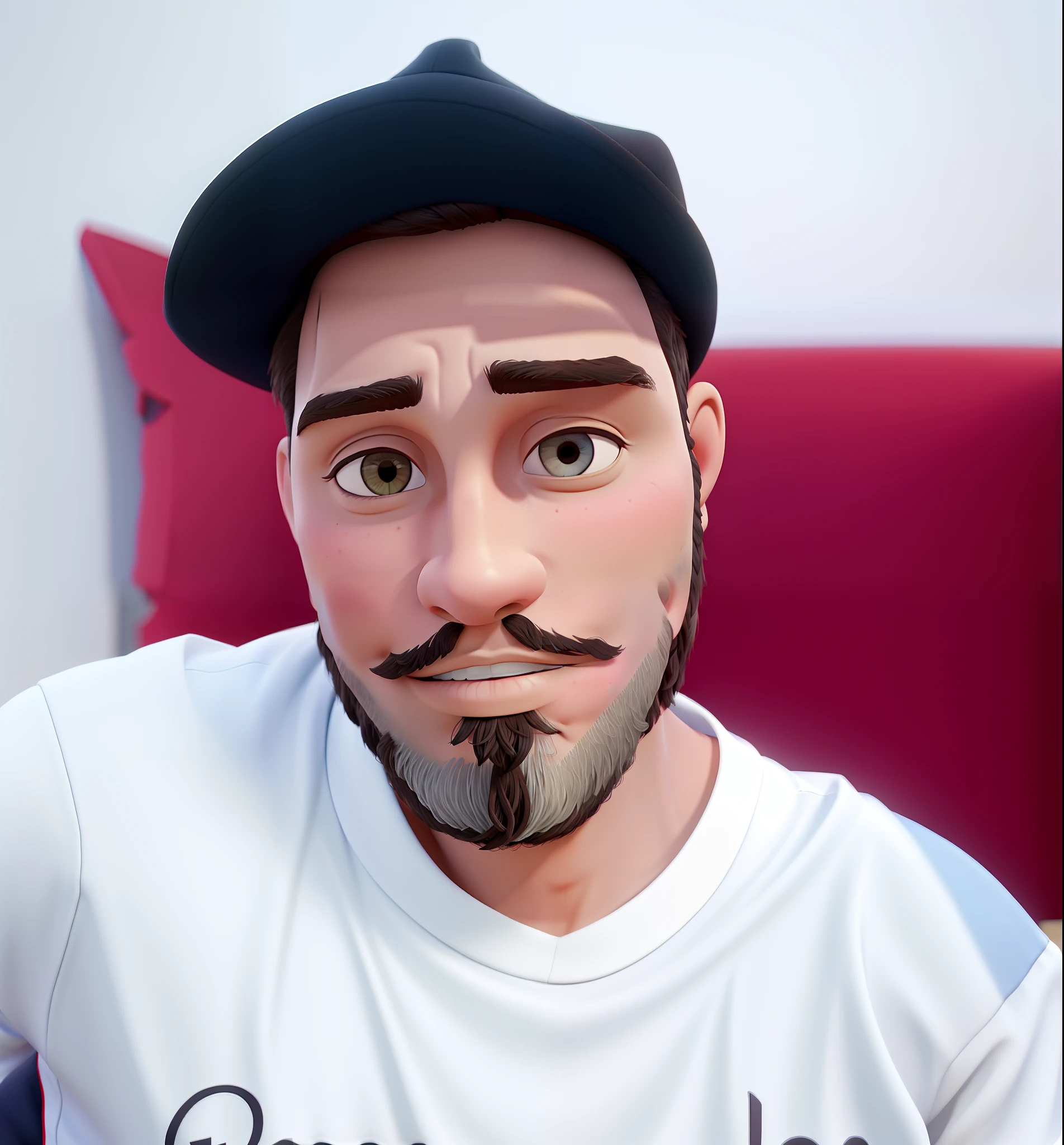 A brunette man looking ahead with serene semant and at peace with the white blouse of Clube Atlético Mineiro black pants with white Adidas sneakers . com fone de ouvido de arco, bald man with beard drawn with left arm with Harry Porter hat tattoo , with your hands in your pants pocket, with the background of Belo Horizonte's liberty square with a beautiful sunset