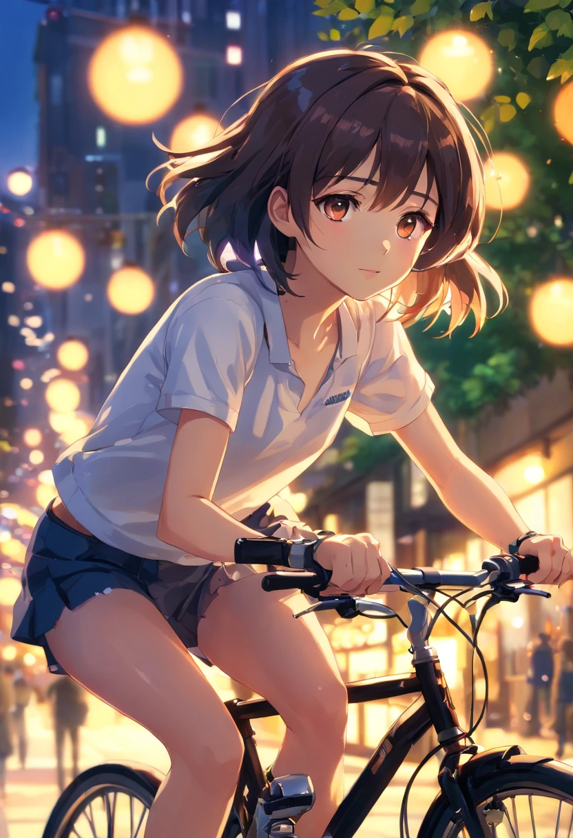 1girl,bicicleta,Magic,montanha,skin black,black hairs,golden tree,tiro da cintura para cima,Estudar,cara de surpresa,sorriso bonito,imagem saturada,(best quality,4k,8k,Alto,master part:1.2),ultra-detalhado,(Realistic,fotorrealista,photo-realistic:1.37),HDR,UHD,studio lighting,olhos e rosto extremamente detalhados,foco nítido,long eyelashes,vivid colors,Retrato,((forte efeito de desfoque bokeh)),Warm-toned lighting