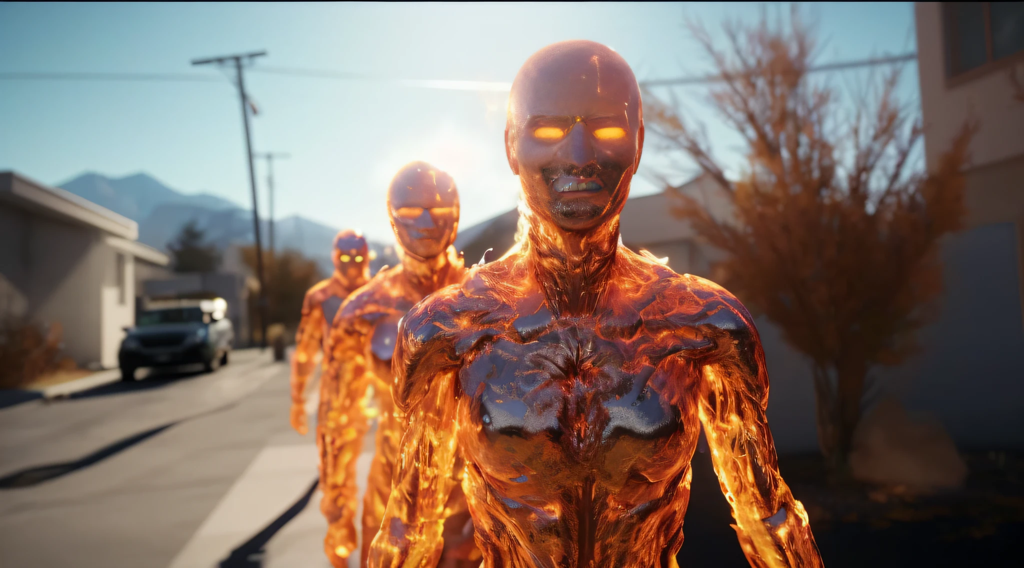 um close up de um grupo de pessoas com pele brilhante, solar flare unreal engine, unreal engine 5 lumen, Feito em Unreal Engine 5, cinematic unreal engine 5, Motor irreal. filme ainda, unreal engine 5 lighting, Hyper-realistic VFX simulation, octano unreal motor 5, corpo feito de fogo, hyper - realistic vfx render, Unreal engine 5 dramatic render