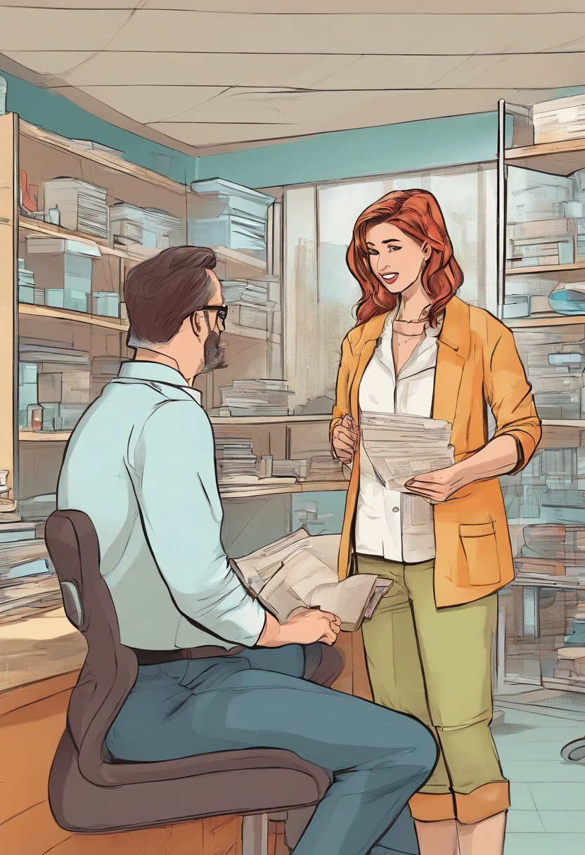 A 30-year-old female patient talks to a 40-year-old male doctor in an outpatient clinic