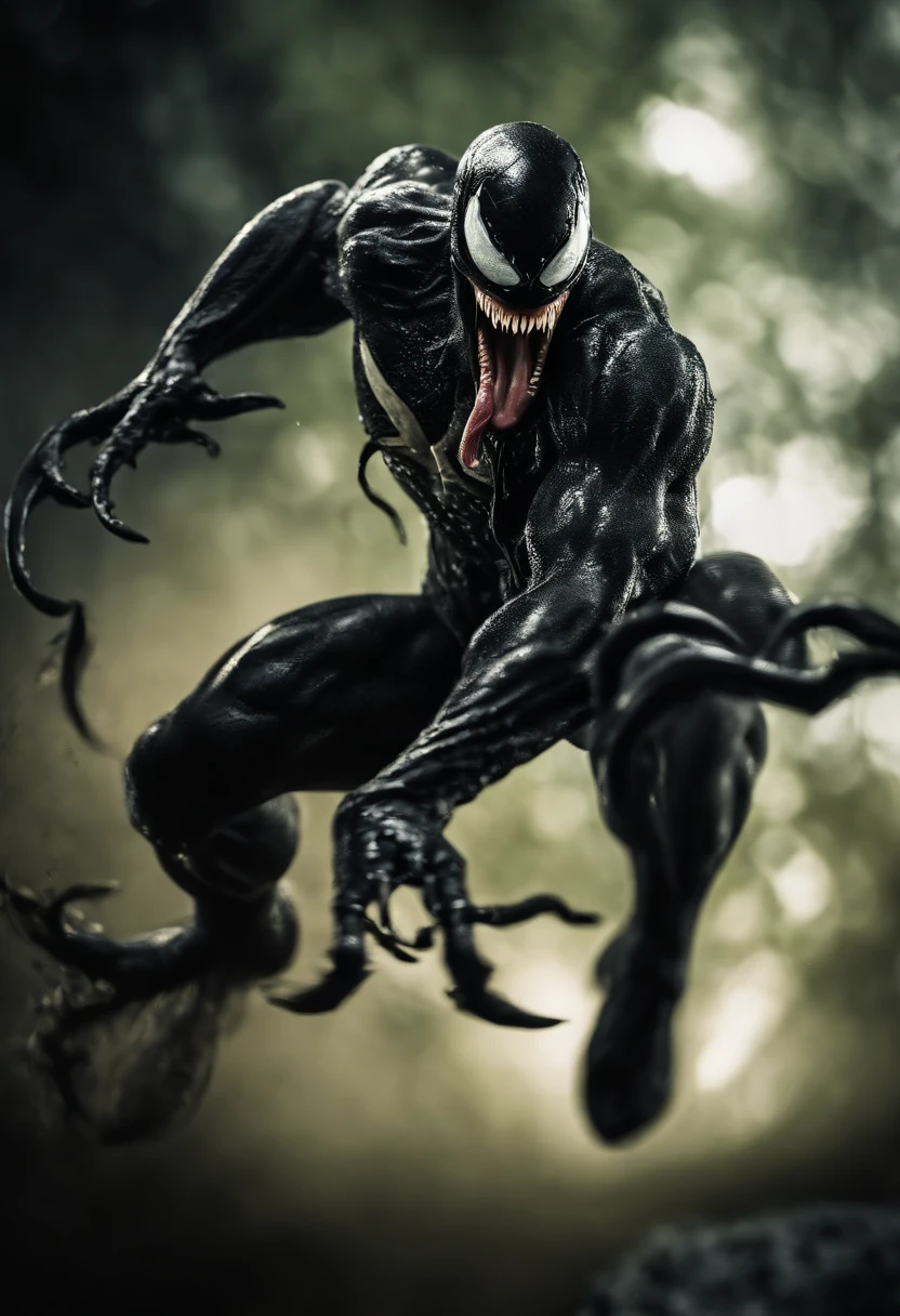 Venom in slime form, scary, long tongue , evil, enemy, fighting, attacking pose