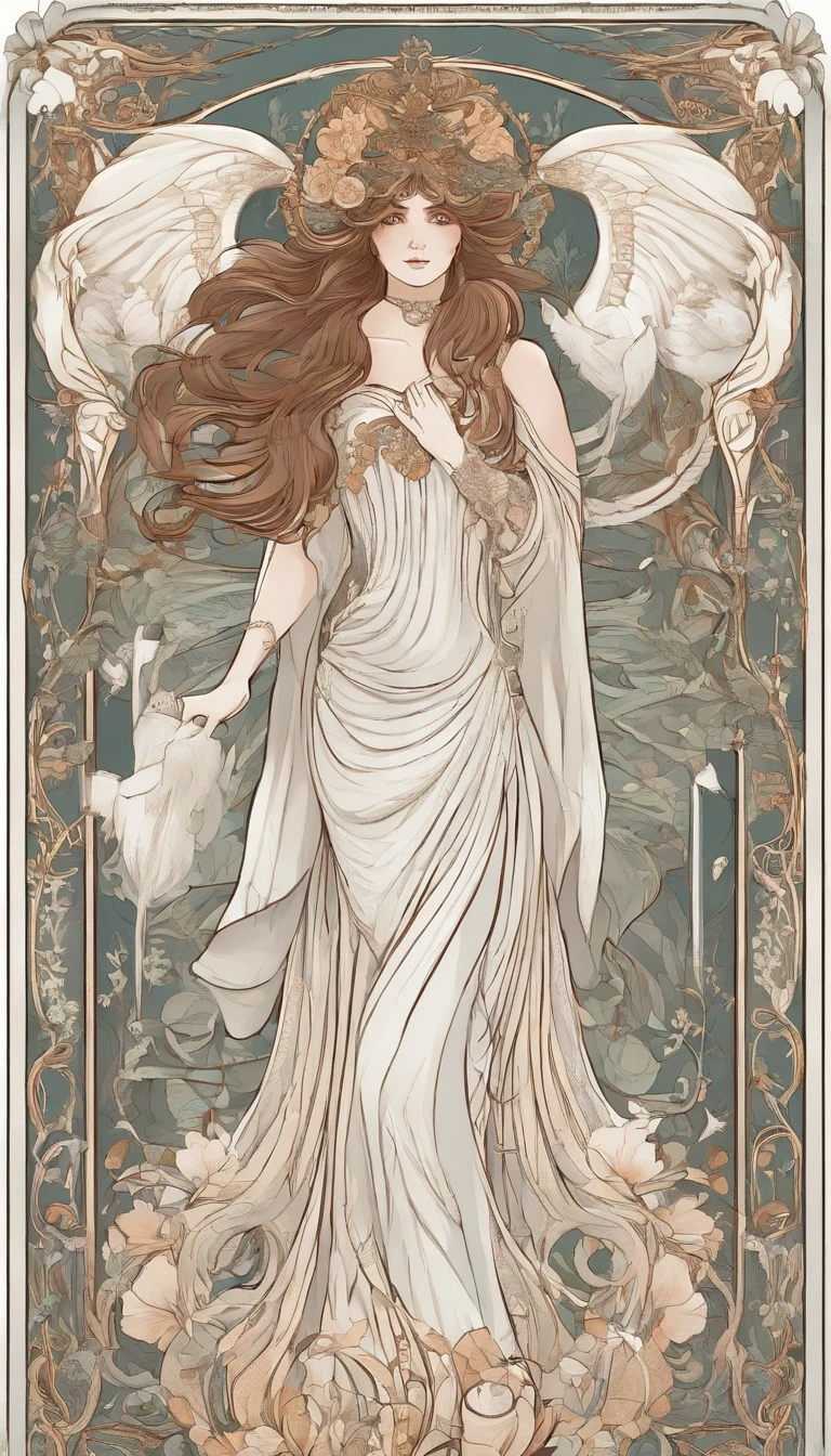 White moth like human. Big poofy victorian dress. Long hair. White eyes. Rosey cheeks