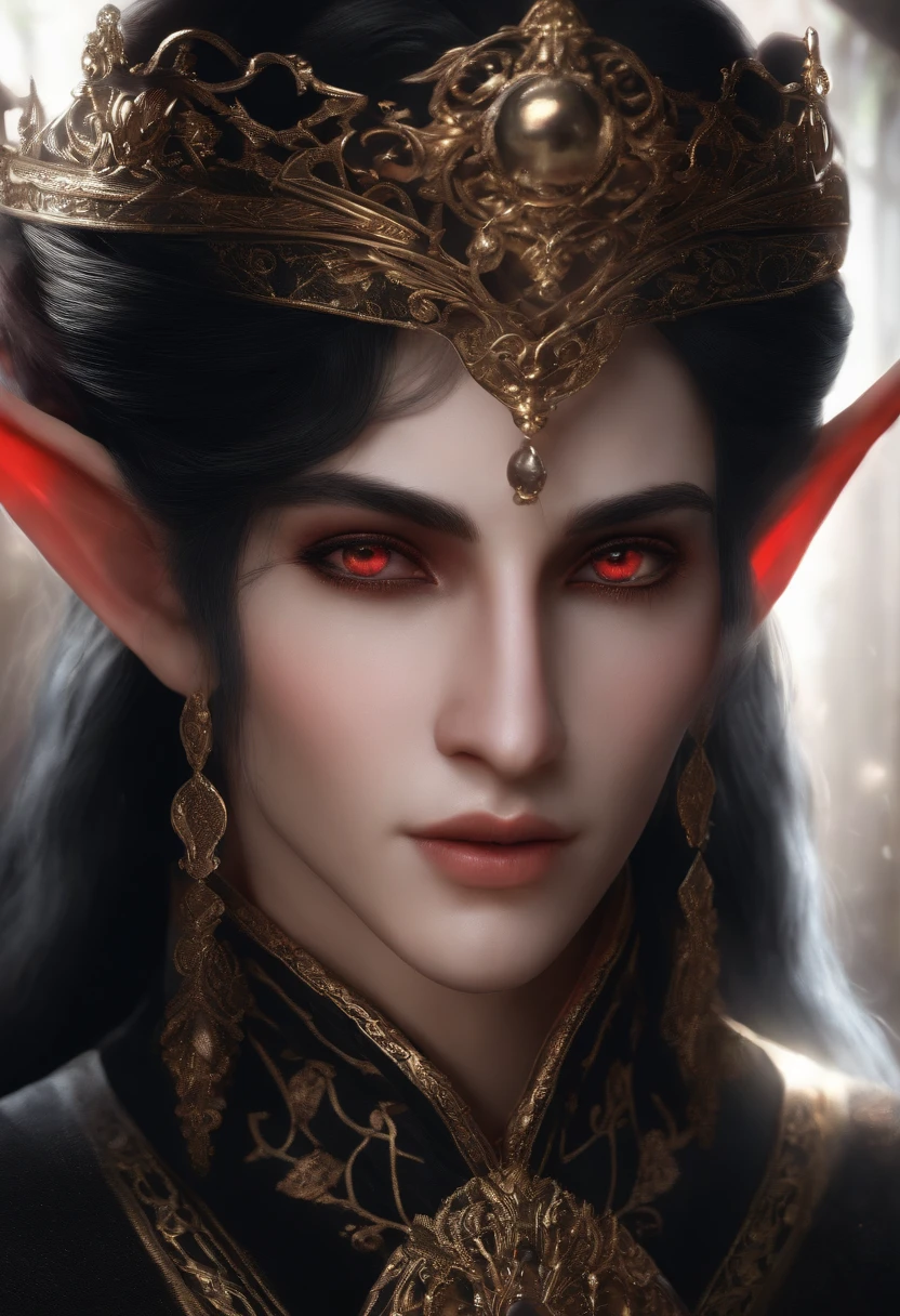 Red-eyed black-haired elf two-dimensional,Wanderers,adolable,175cm,Moe lineage,Worn black robes,Shabby black clothes