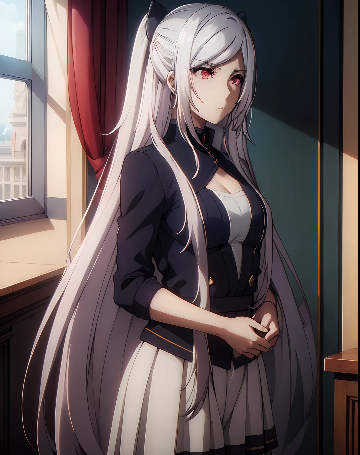 (masterpiece, top quality, best quality, official art, beautiful and aesthetic:1.2), 1 girl,white hair,red eyes