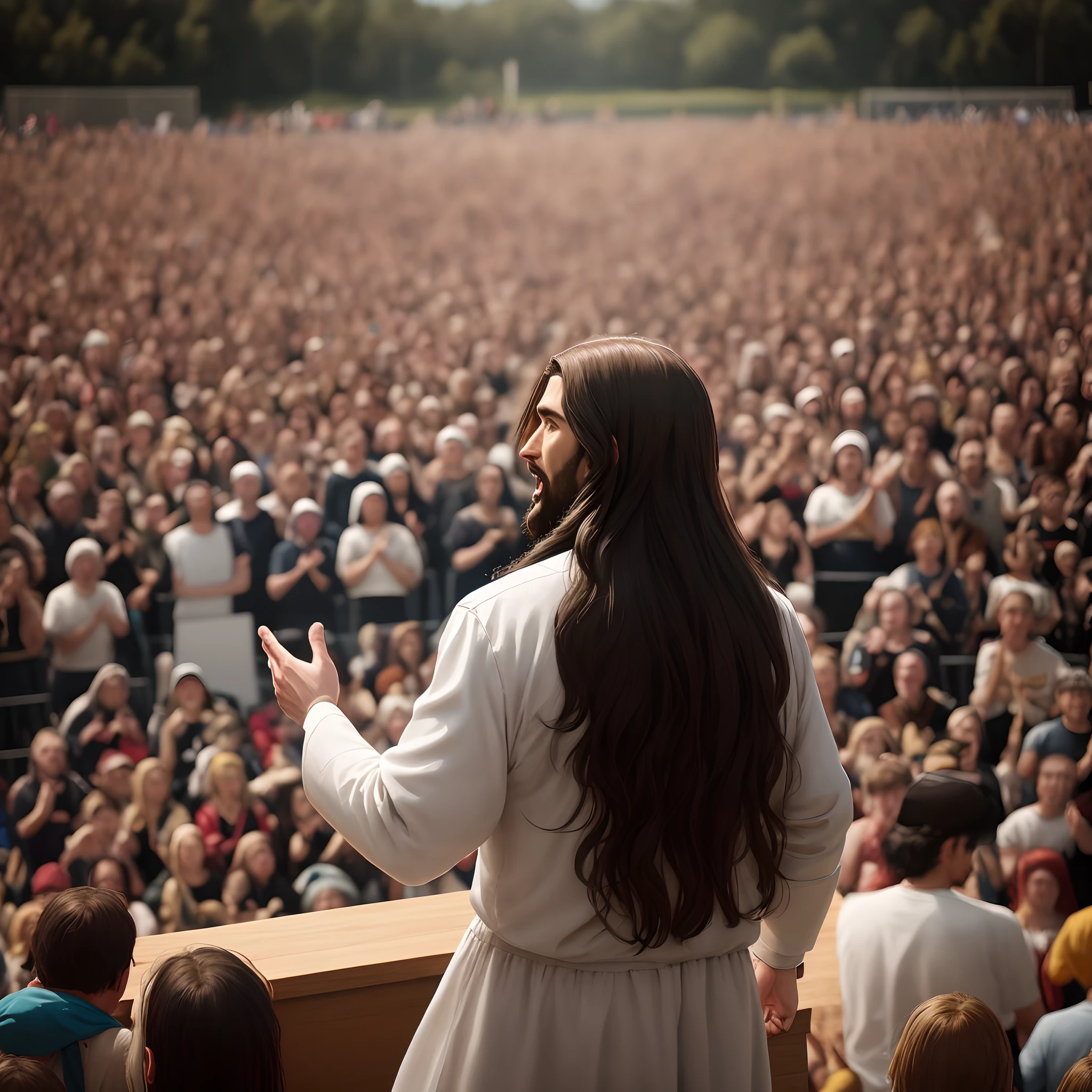 Creates image of Jesus speaking to the crowd at the lakeside