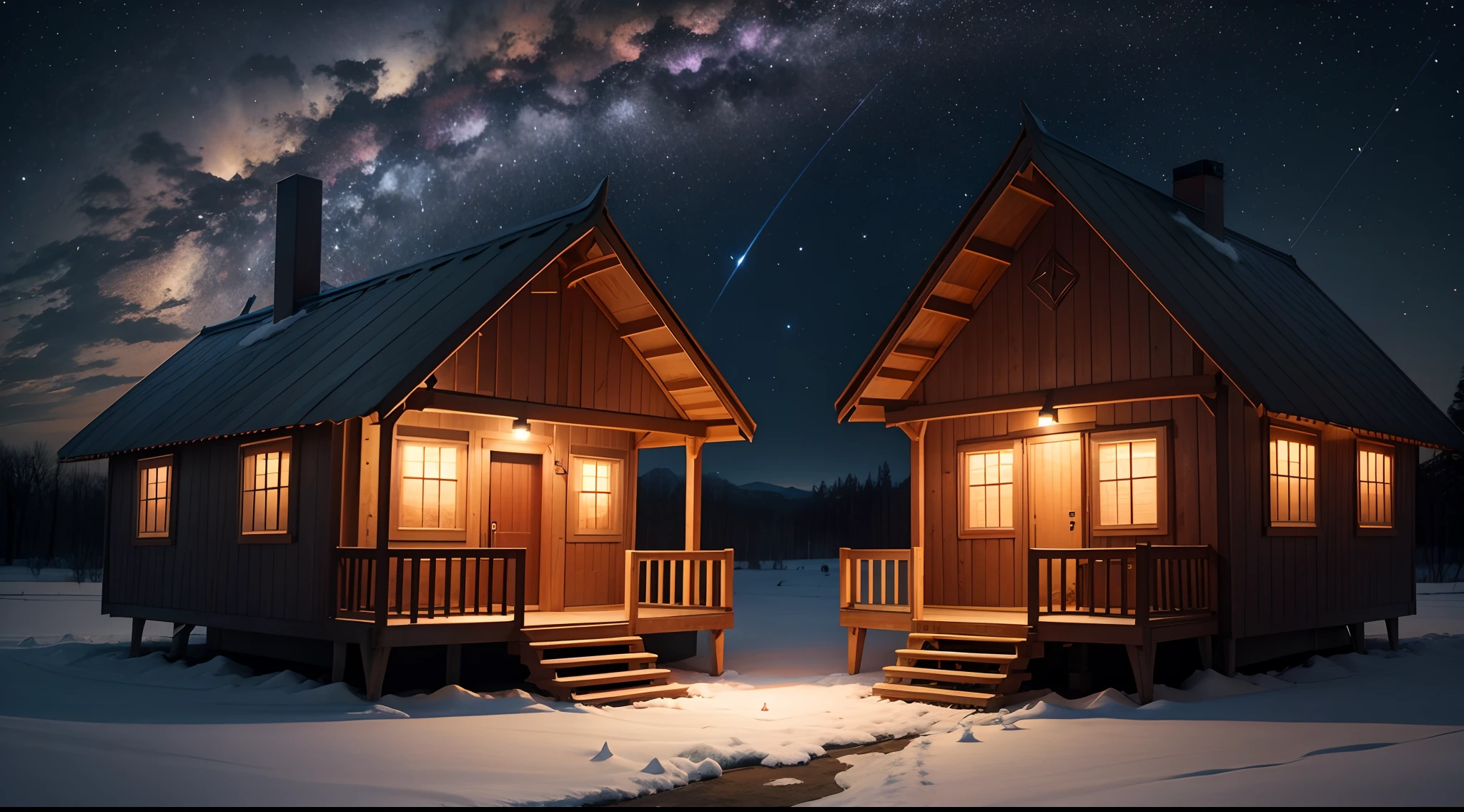 Starlight　Wooden house at night
