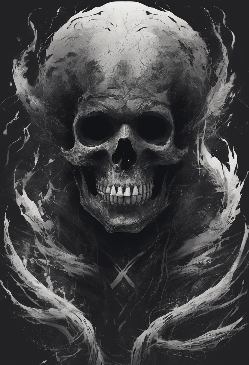 Puro de Alterado. Black hairy with white skull over face, pele gooey, fundo preto