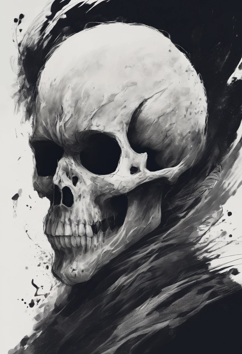 Puro de Alterado. Black hairy with white skull over face, pele gooey, fundo preto