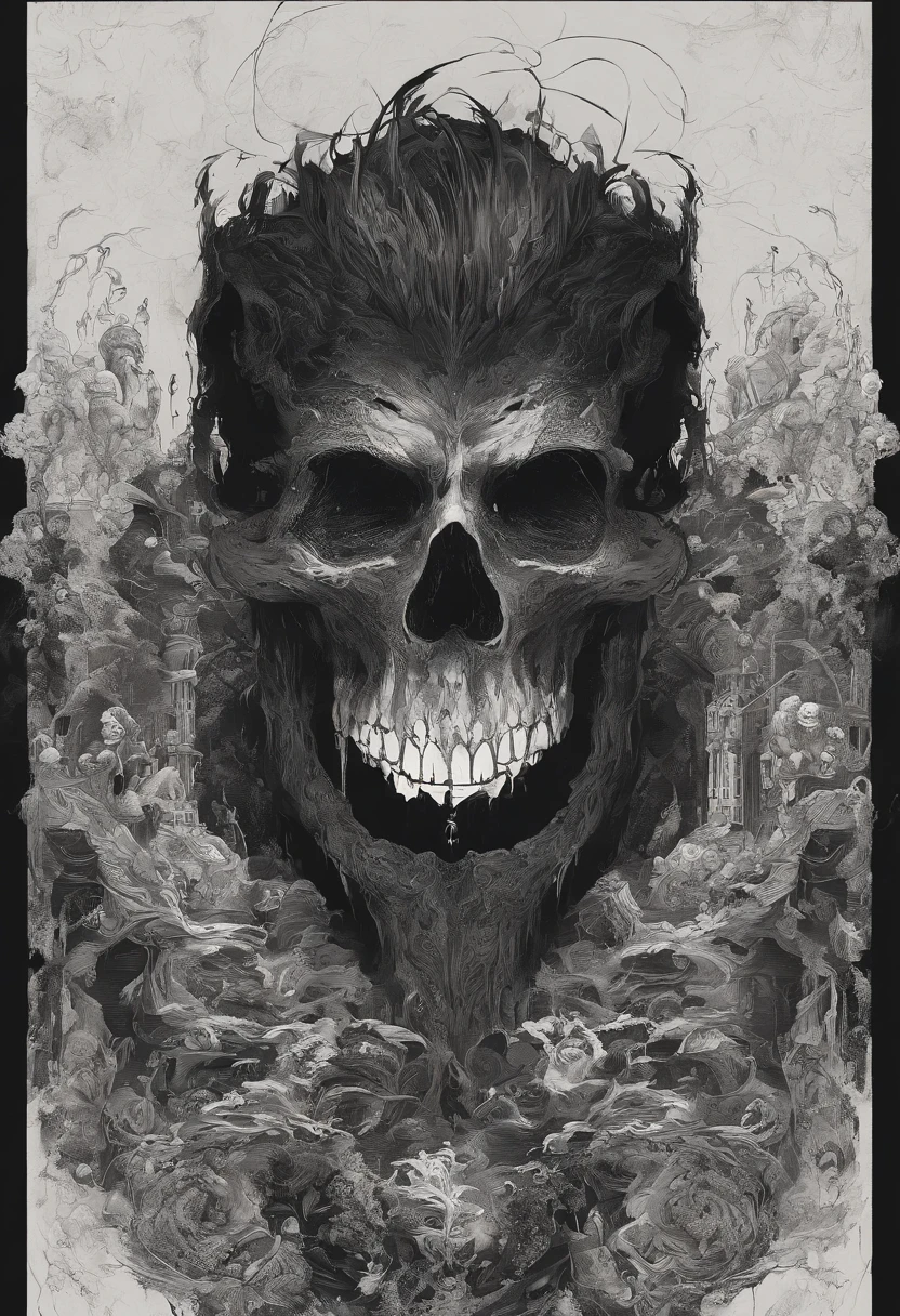 Puro de Alterado. Black hairy with white skull over face, pele gooey, fundo preto