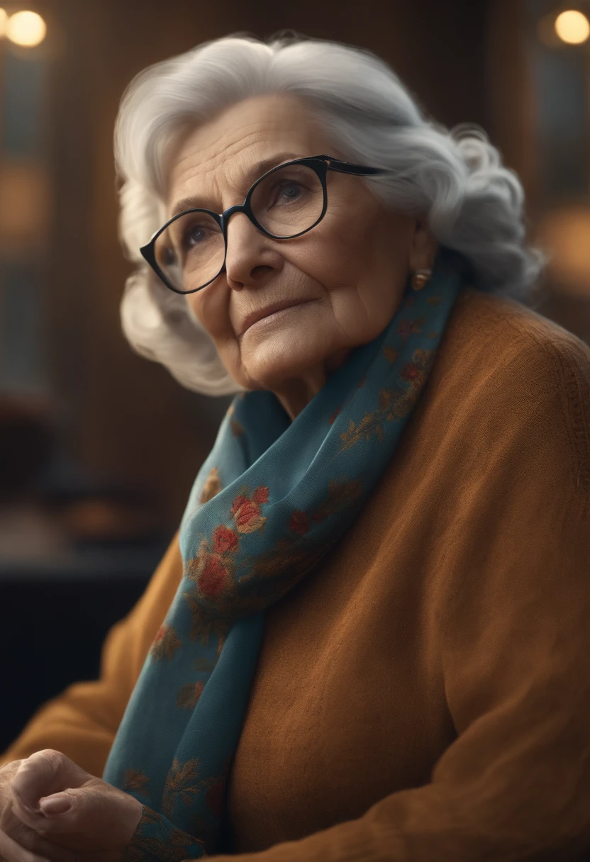 master part, best quality, An old woman with glasses and a scarf, Segure um controle Xbox, jogos, jogo, Sente-se na cadeira de jogos, High detail, best quality, 8k